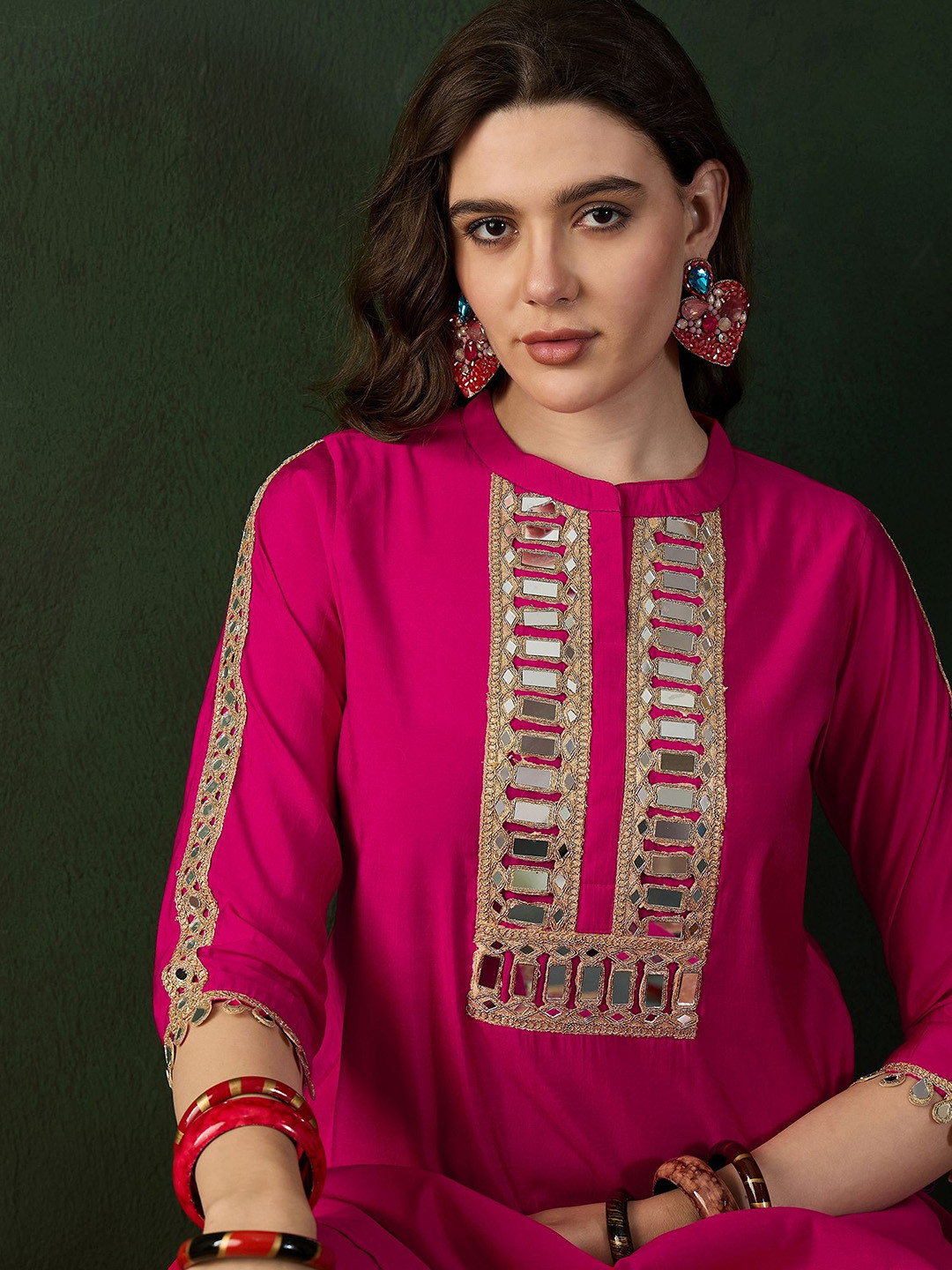 Sangria Embellished Mirror Work Roman Silk Tunic With Dhoti Pant