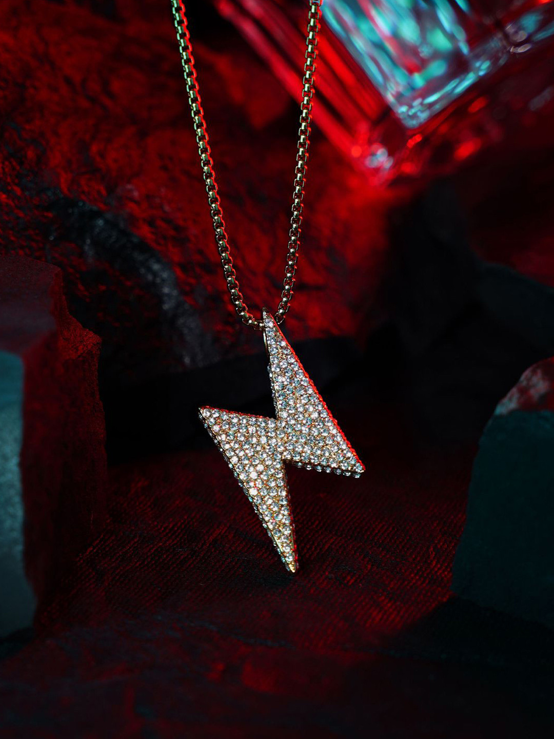 SWASHAA Men 18K Gold Plated Cubic Zirconia Stainless Steel Necklace