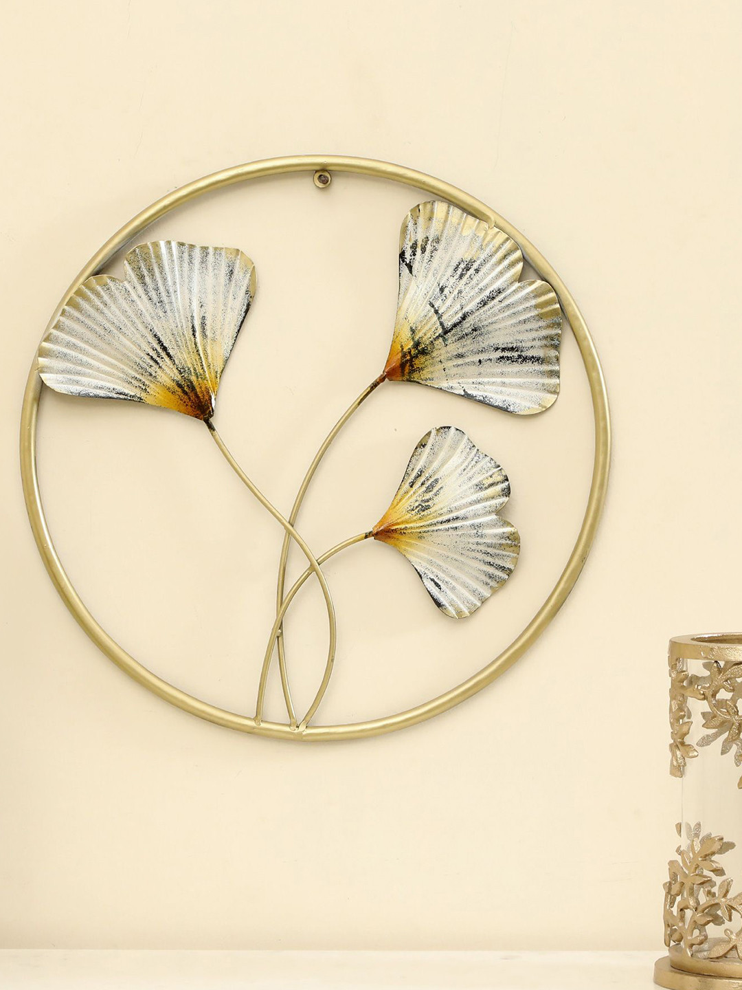 vedas Ginko Life Leaf Metal Floral Glossy Hanging Hall Wall Hangings-18.1In