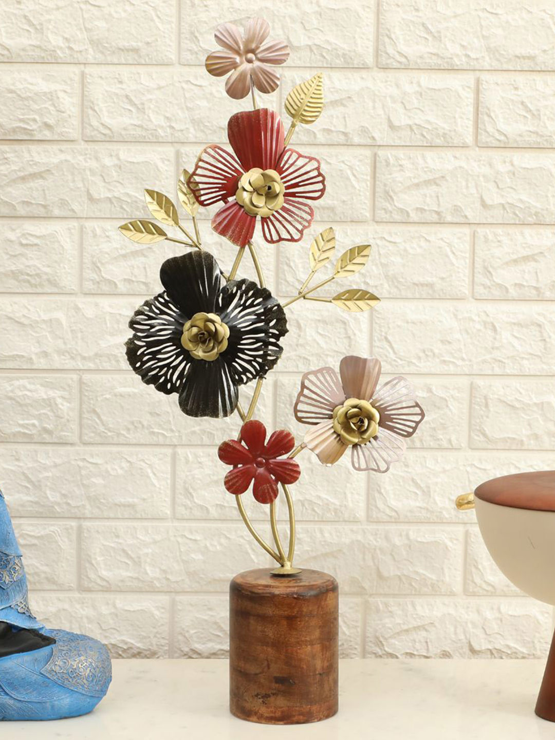 vedas F-Knightsbridge Flower Red Metal Metallic Living Room Large Showpiece - 26 Inches