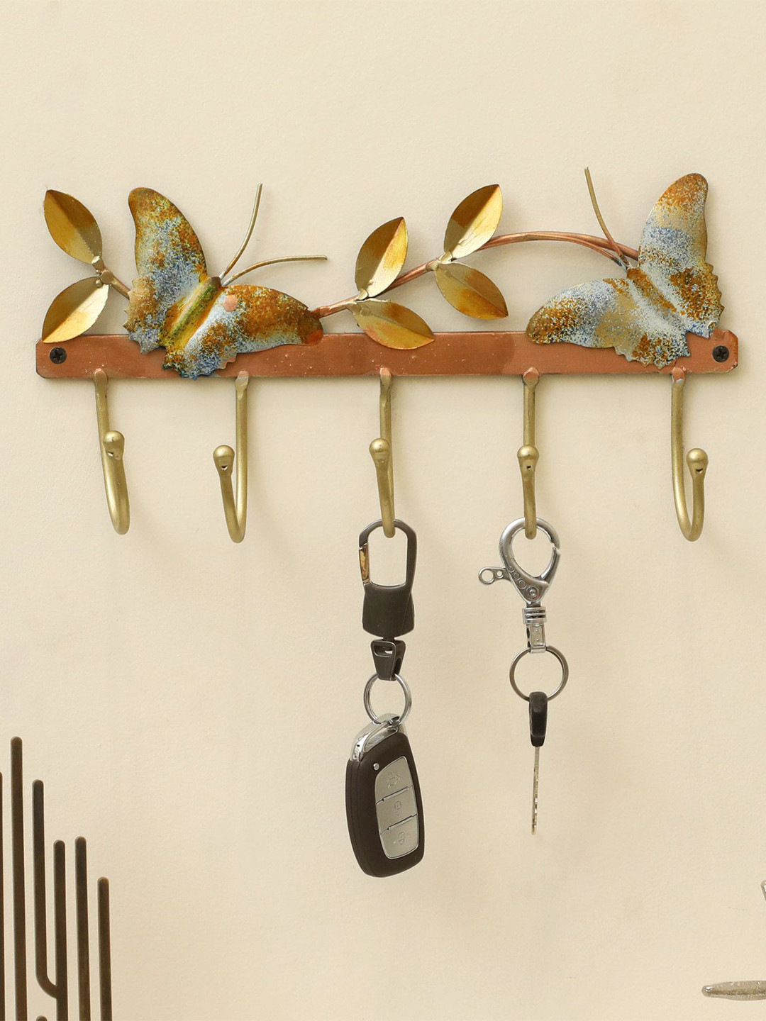 vedas Brown Butterfly Textured Metal Wall Hooks