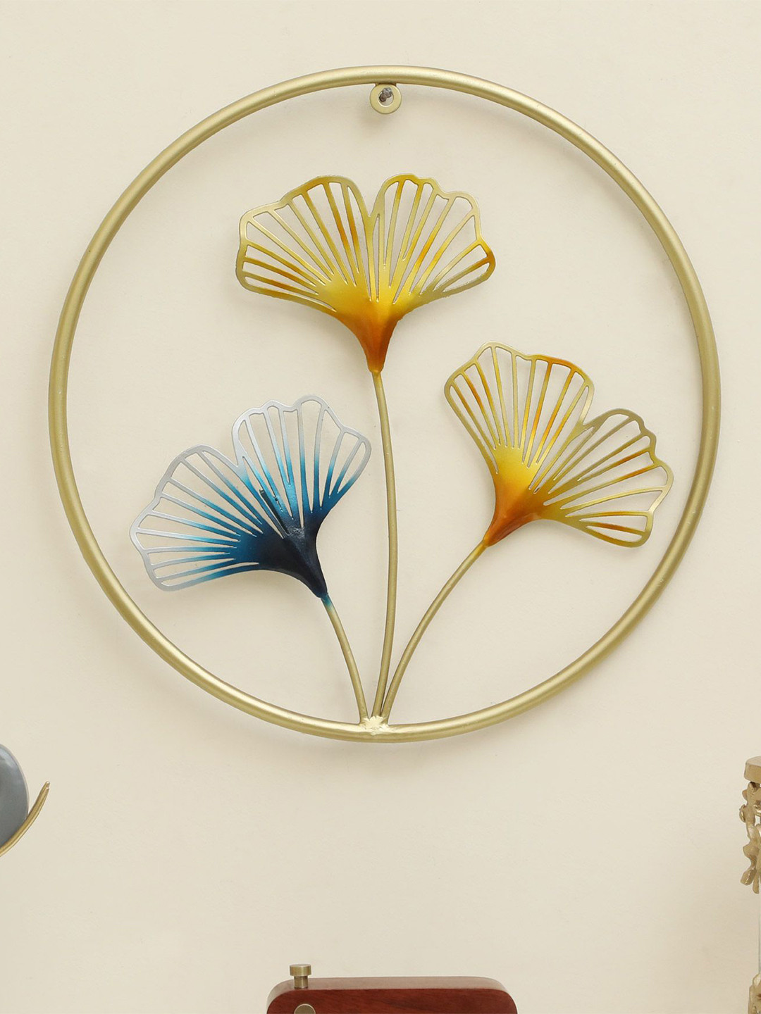 vedas Leaf Decor Metal Floral Glossy Hanging Hall Wall Hangings-18In