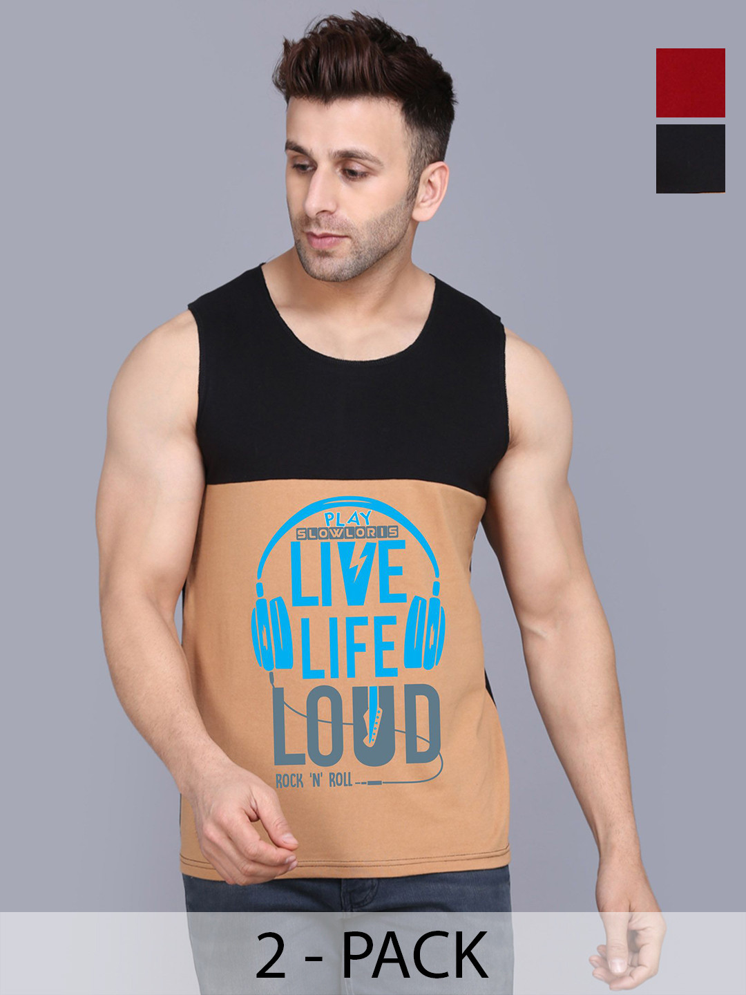 SLOWLORIS Men Pack Of 2 Typography Printed Slim Fit T-shirt
