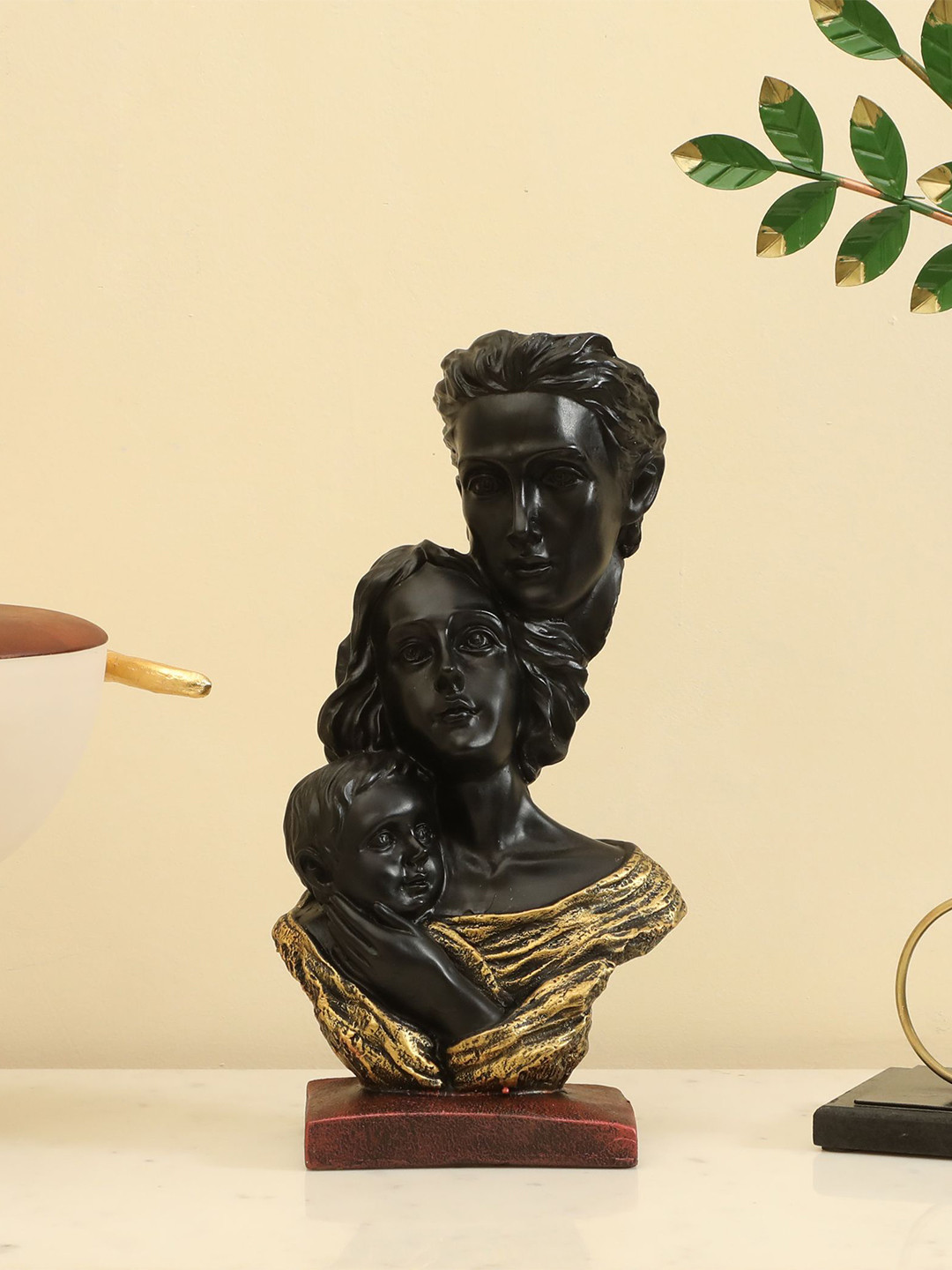 vedas Cute Family Black Polyresin Matte Living Room Large Showpiece - 13.8 Inches
