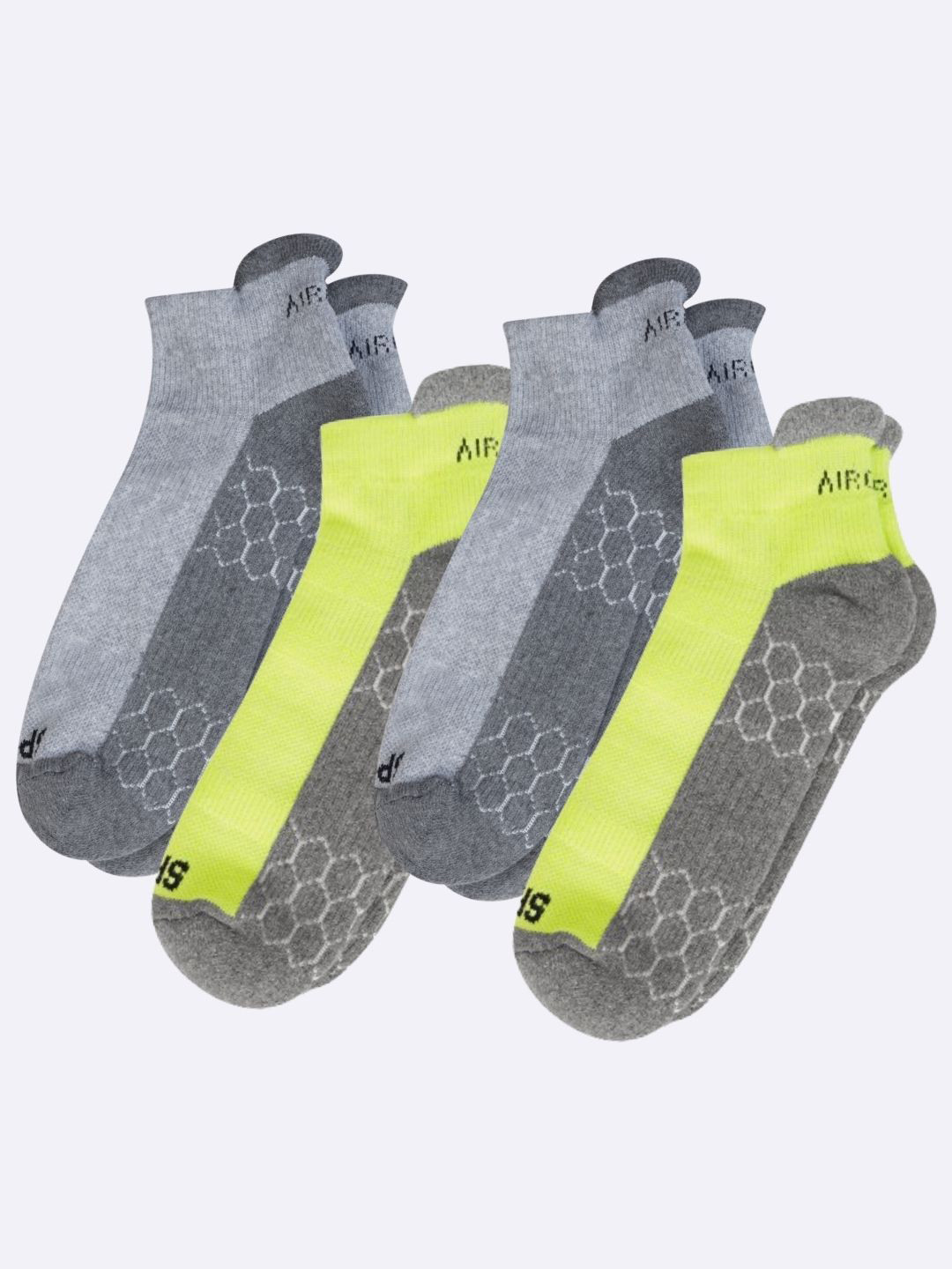 AIR GARB Pack of 4 Green and Grey Performance Sports Low  Ankle  Colourblocked Socks