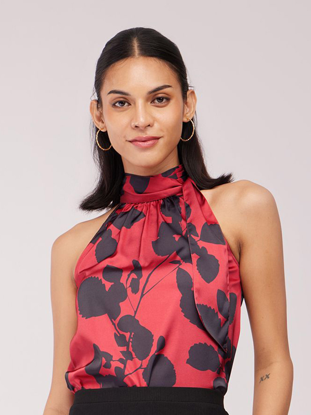 FableStreet Women Floral Printed Woven Red Top