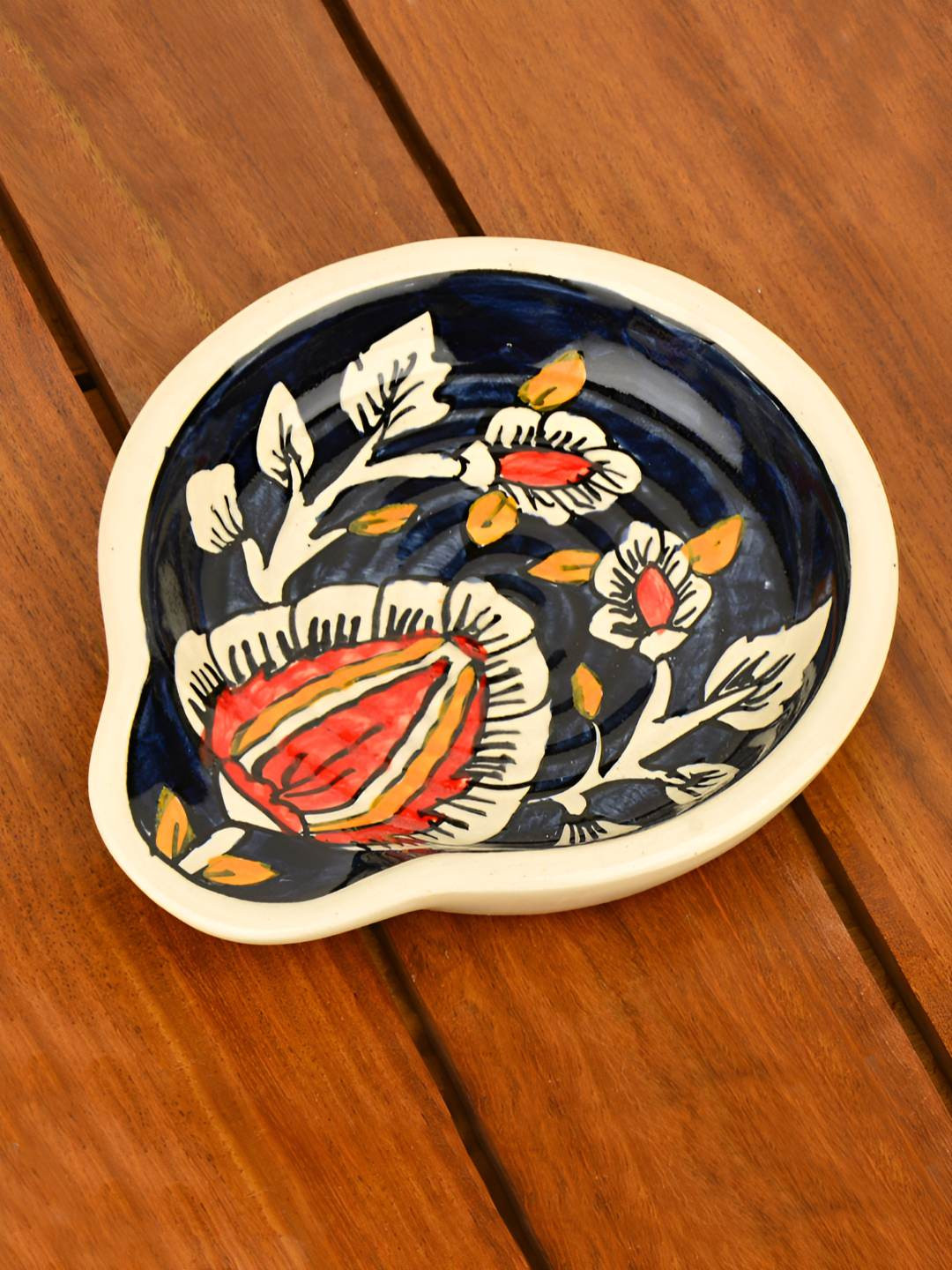 StyleMyWay Blue & Red Ceramic Round Spoon Rest