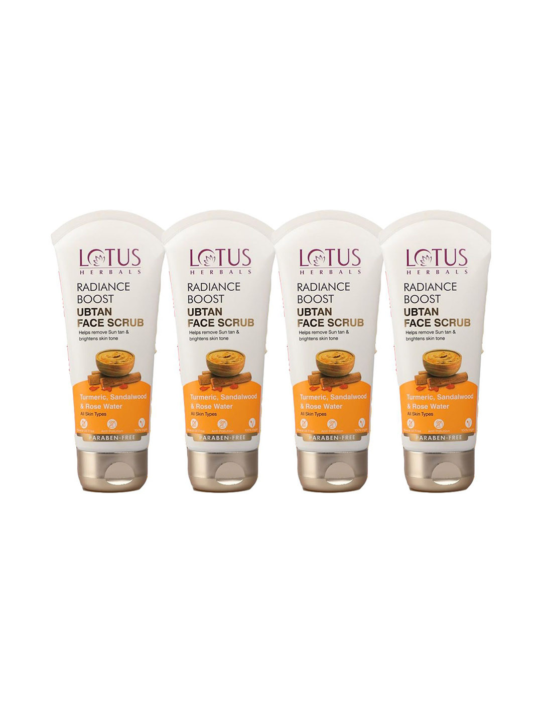 Lotus Herbals Set Of 4 Radiance Boost Ubtan Turmeric & Sandalwood Face Scrub- 100g each