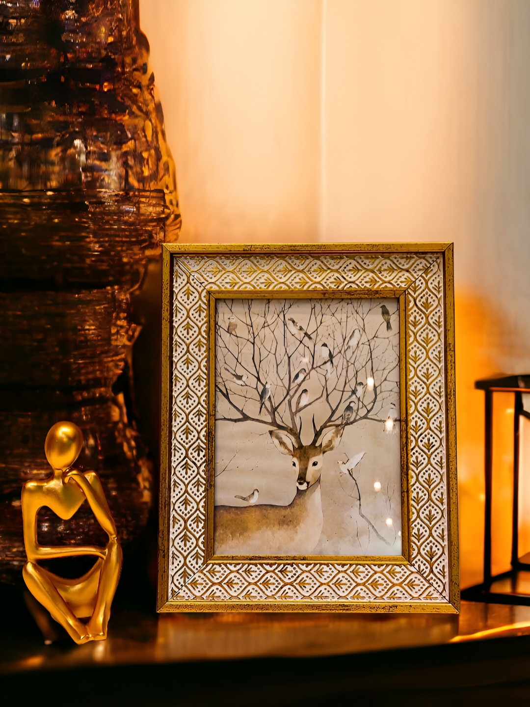 Art Street Gold-Toned & White 1 Pieces Wood Table Photo Frames