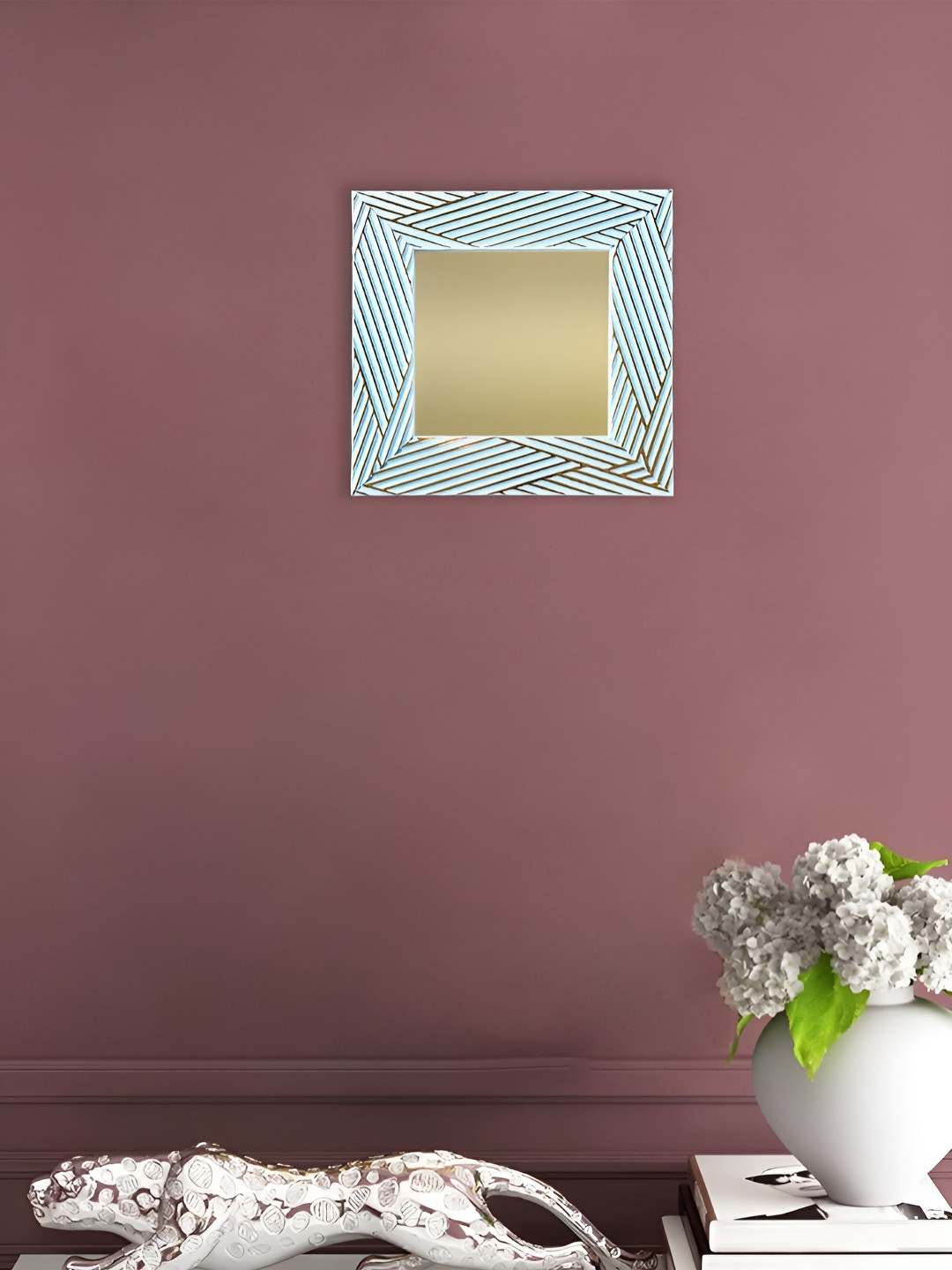 Art Street White Textured Square Acrylic Mirror With Wooden Frame