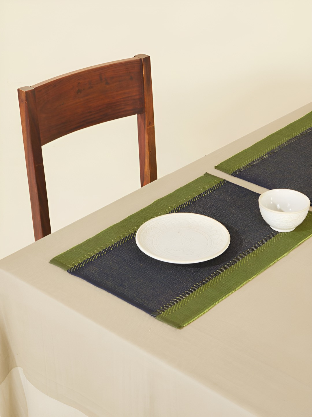 Fabindia Zeeya Green & Navy Blue 6 Pieces Cotton Placemats