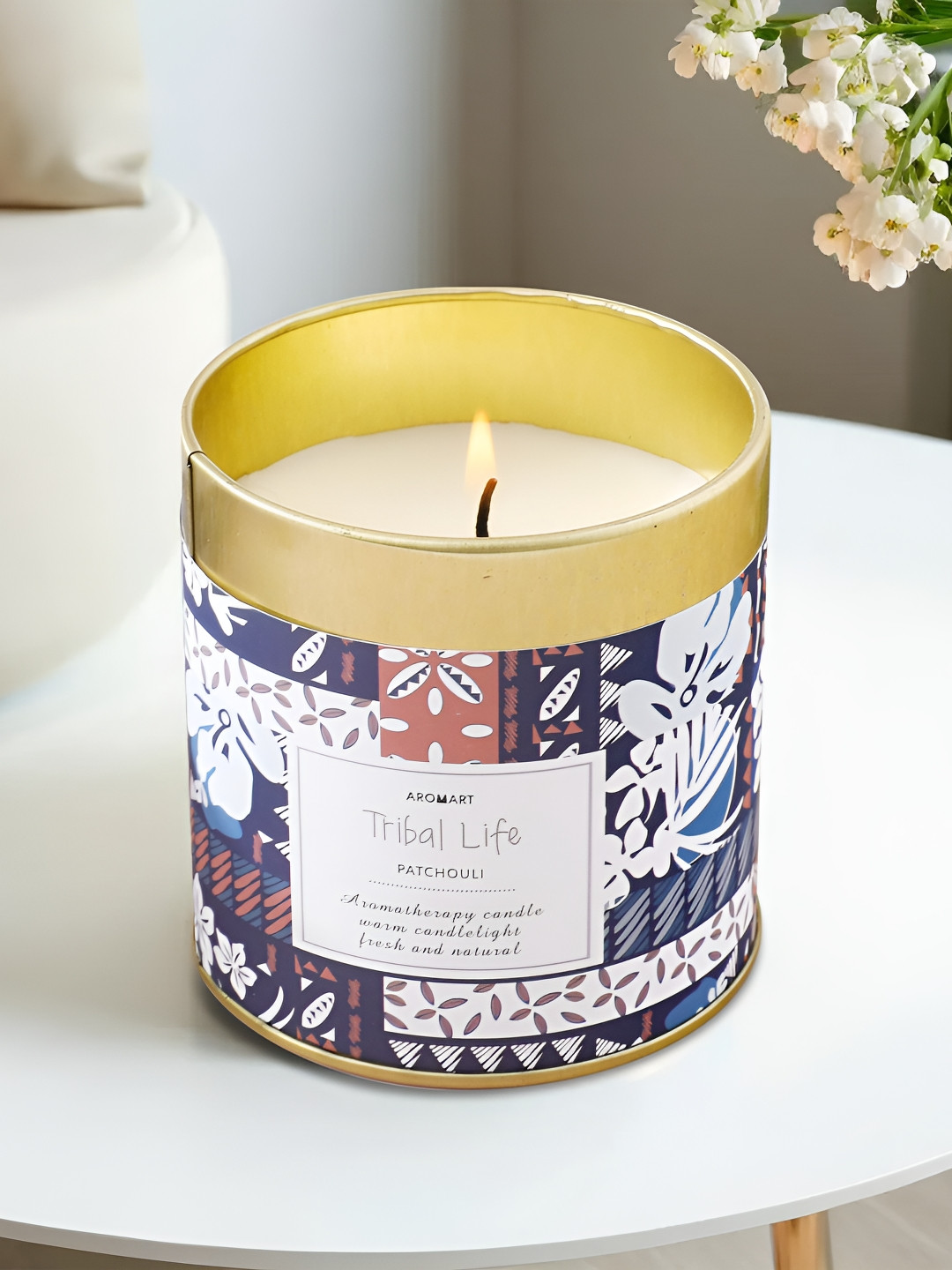 UMAI Aromart Scented 1 Wick Patchouli Ethnic Motifs Geometric Regular Jar Candles