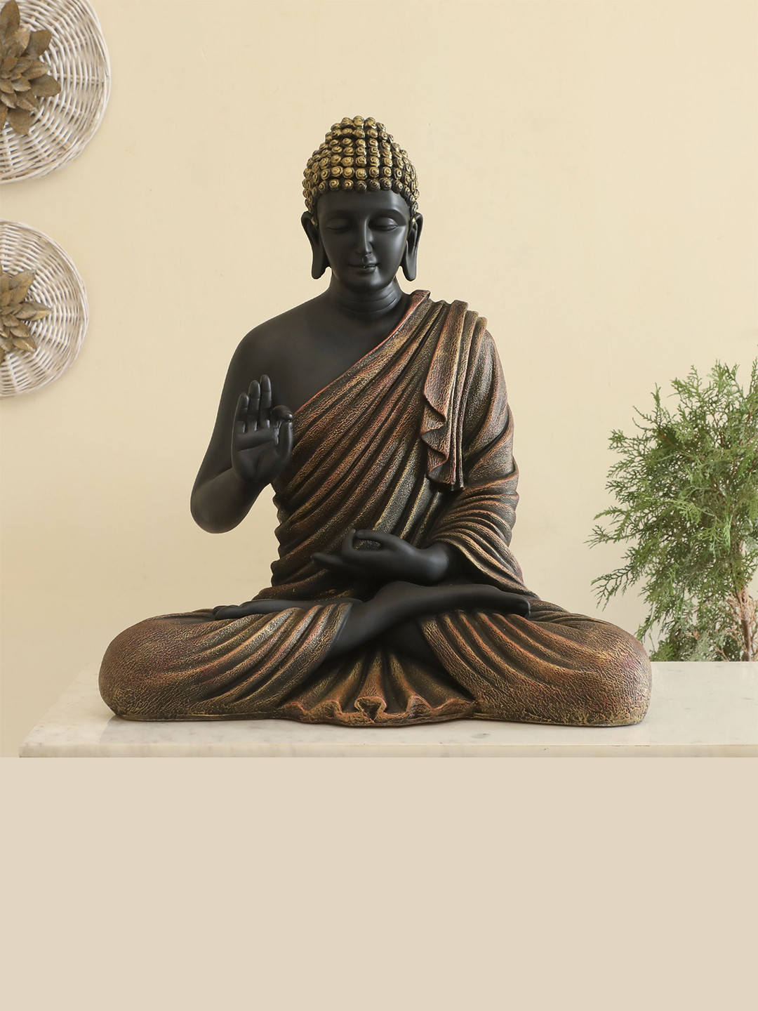 vedas Bento Blessing Buddha Black Polyresin Natural Living Room Large Showpiece - 22.8 Inches