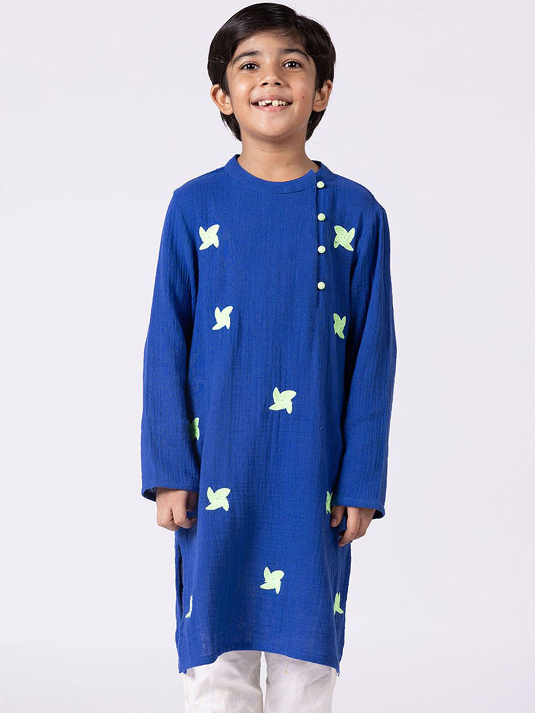 Somersault Boys Embroidered Mandarin Collar Thread Work Pure Cotton Kurta