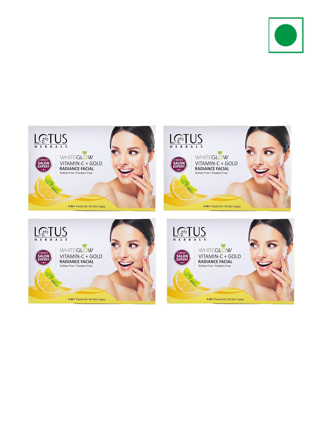 Lotus Herbals Set Of 4 WhiteGlow Vitamin C + Gold Radiance 4-In-1 Facial Kit- 57g Each