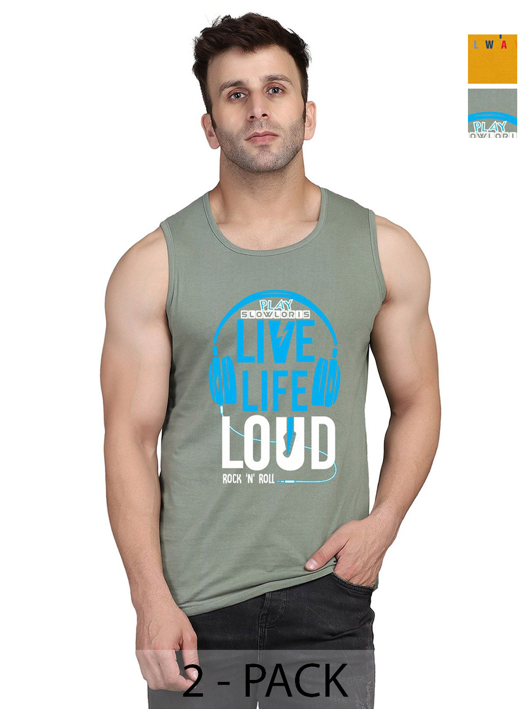 SLOWLORIS Men Pack Of 2 Typography Printed Round Neck Cotton Slim Fit T-Shirts