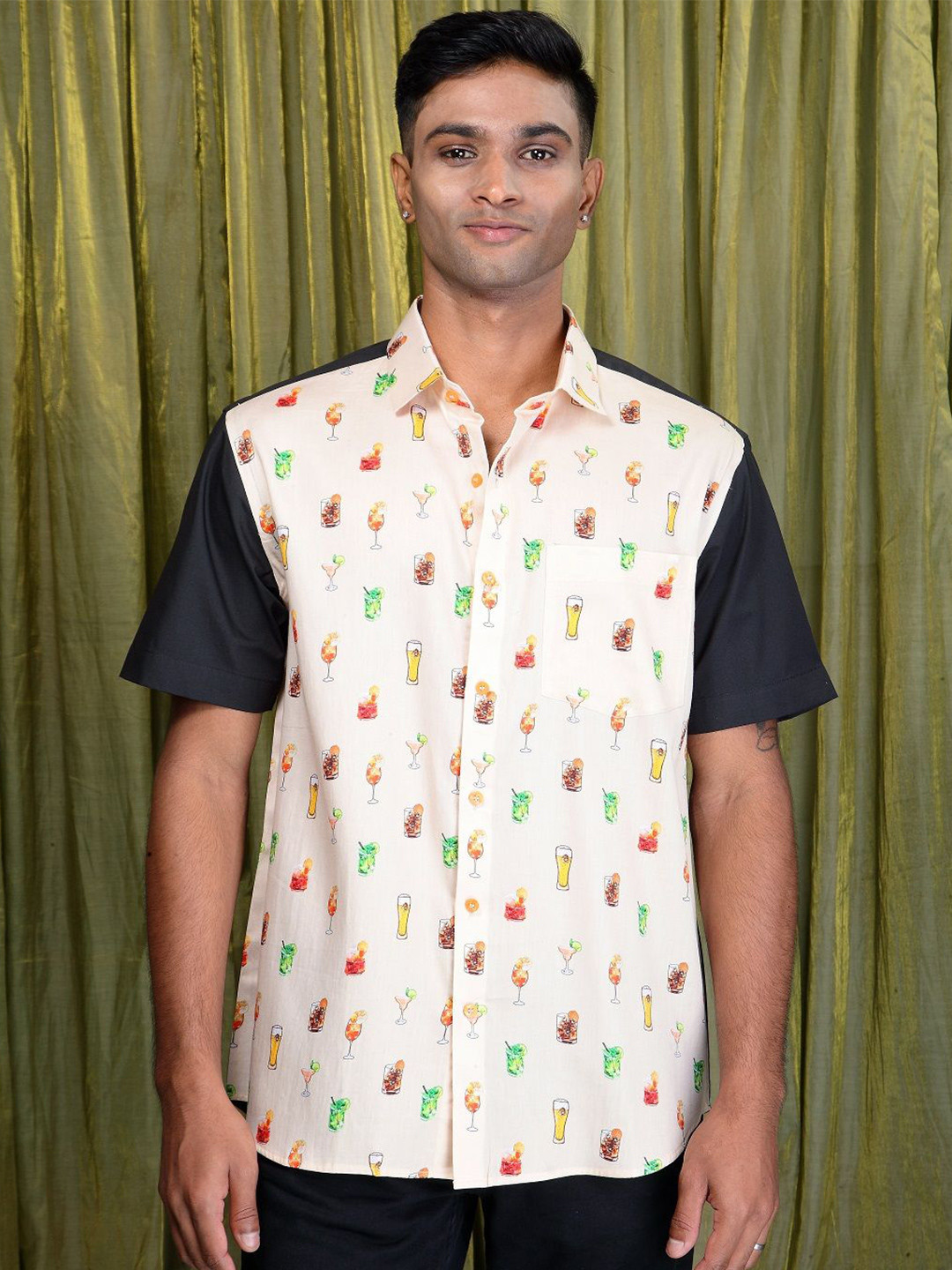 Felix Bendish Men Classic Spread Collar Conversational Printed Relaxed Fit Casual Shirt