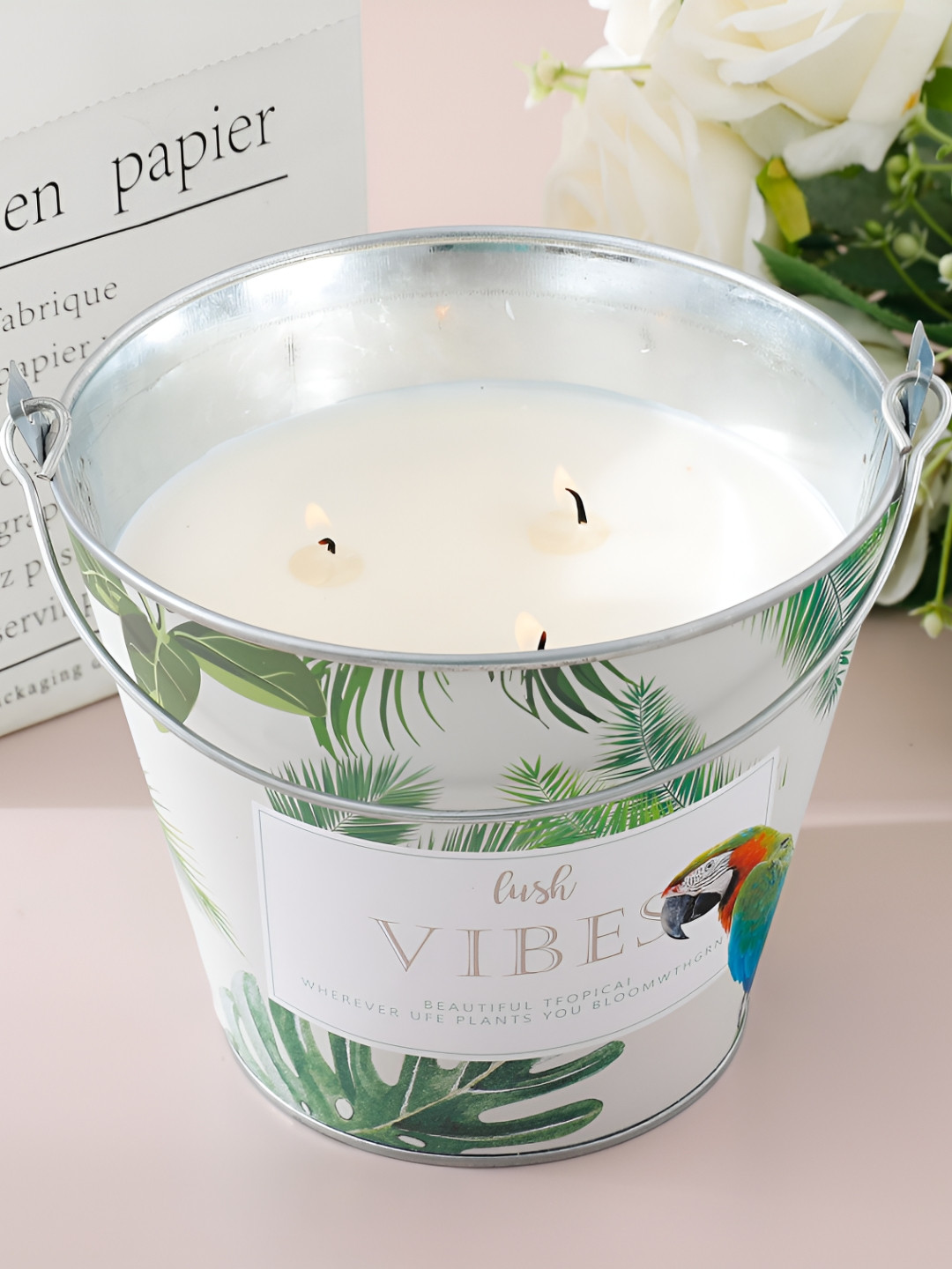 UMAI Lush Vibes Scented 3 Wick Rose and Jasmine Leaf Geometric Regular Jar Candles