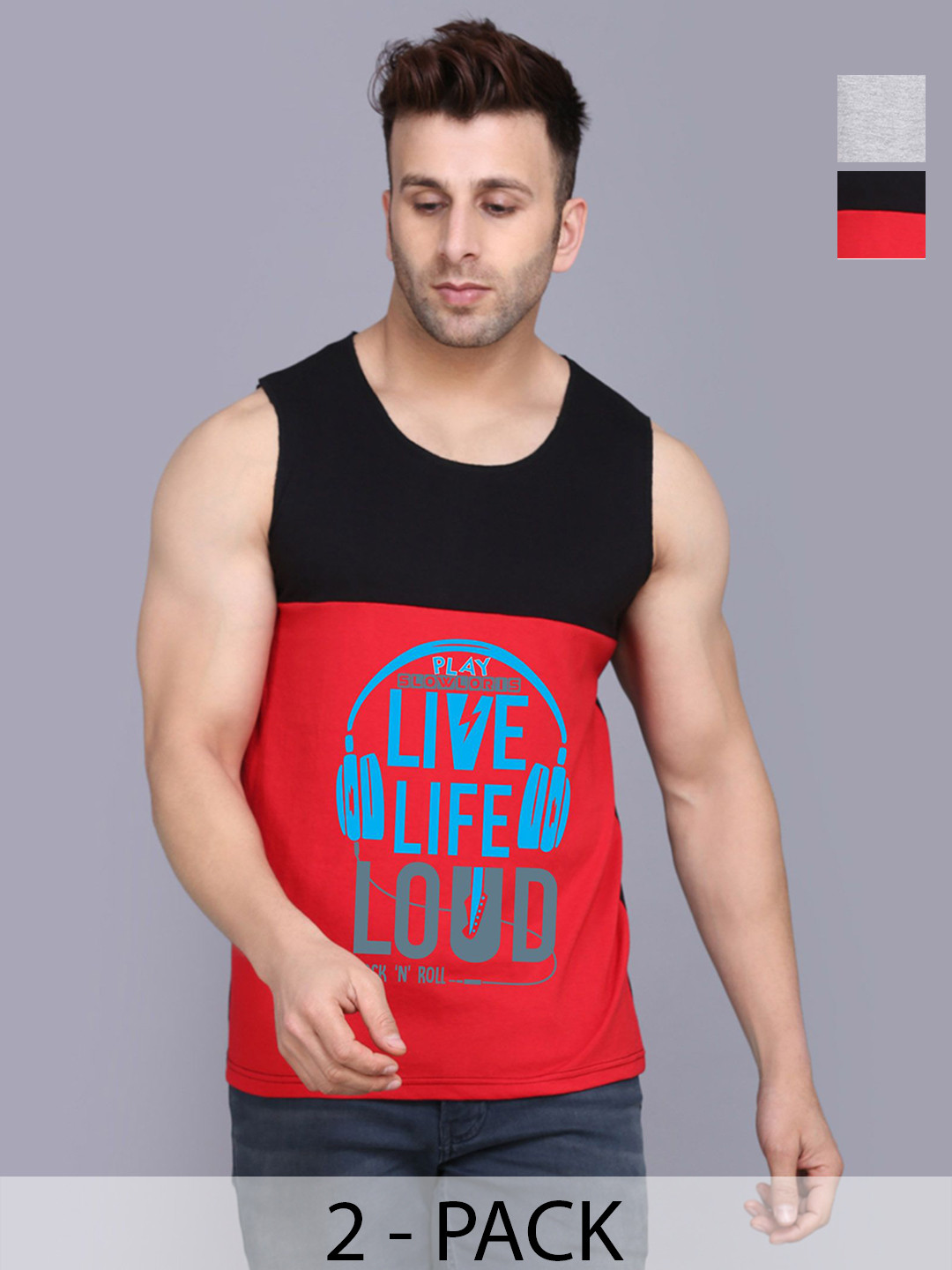 SLOWLORIS Men Pack Of 2 Typography Printed Round Neck Cotton Slim Fit T-Shirts