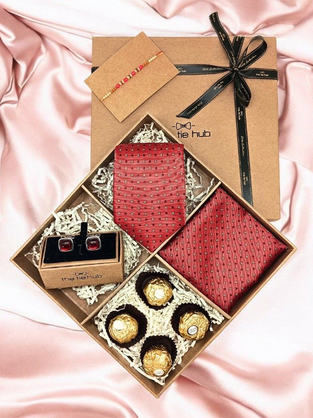 The Tie Hub Men Accessory Gift Set of Tie Cufflinks & Pocket Square With Chocolate