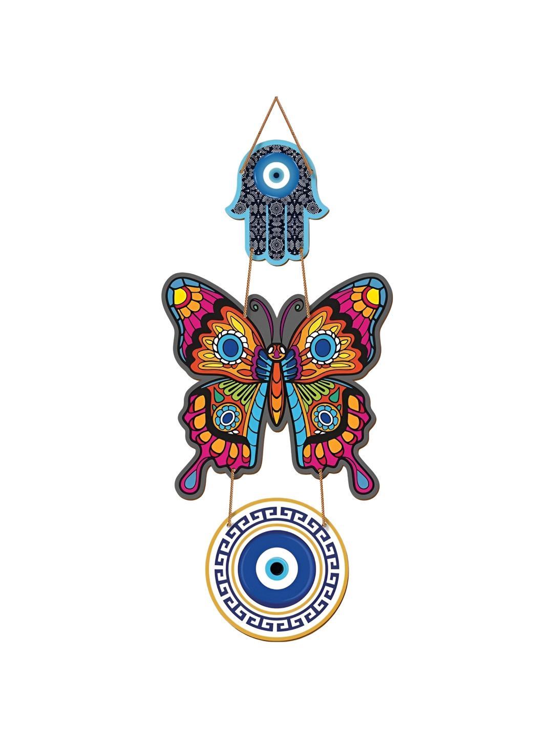 DALUCI Butterfly Evil Eye Wood Floral Glossy Hanging Hall Wall Hangings-16In