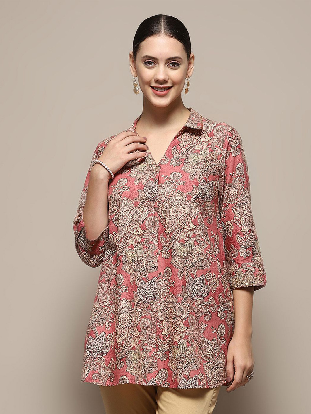 Biba Women Spread Collar Floral Printed Cotton Casual Shirt