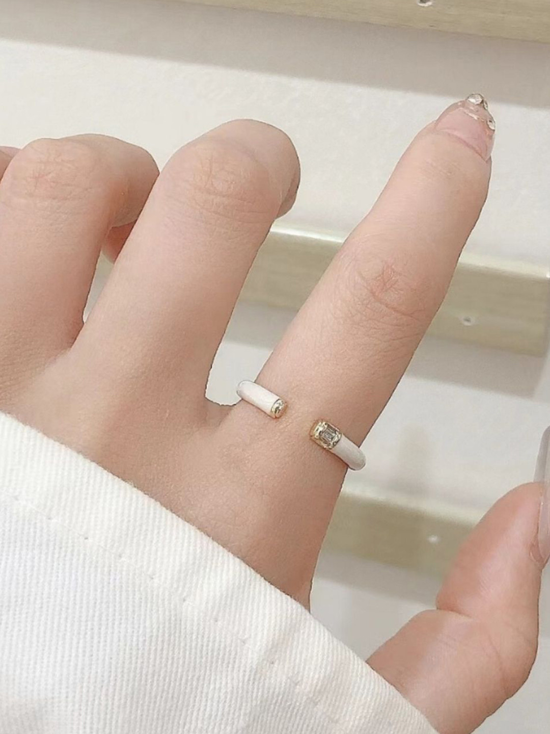 SALTY Maribel Gold-Plated Crystal Studded Enamelled Adjustable Finger Ring