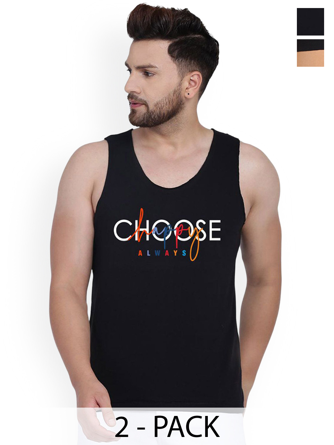 SLOWLORIS Men Pack Of 2 Printed Pure Cotton Gym Vests