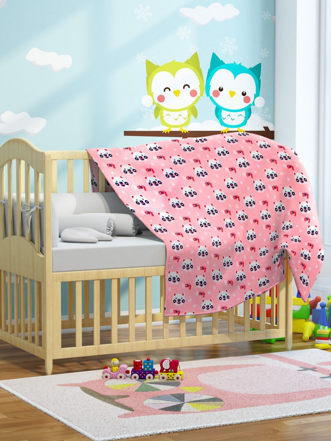 Florida Rose & White Cartoon Characters Single Bed Blanket