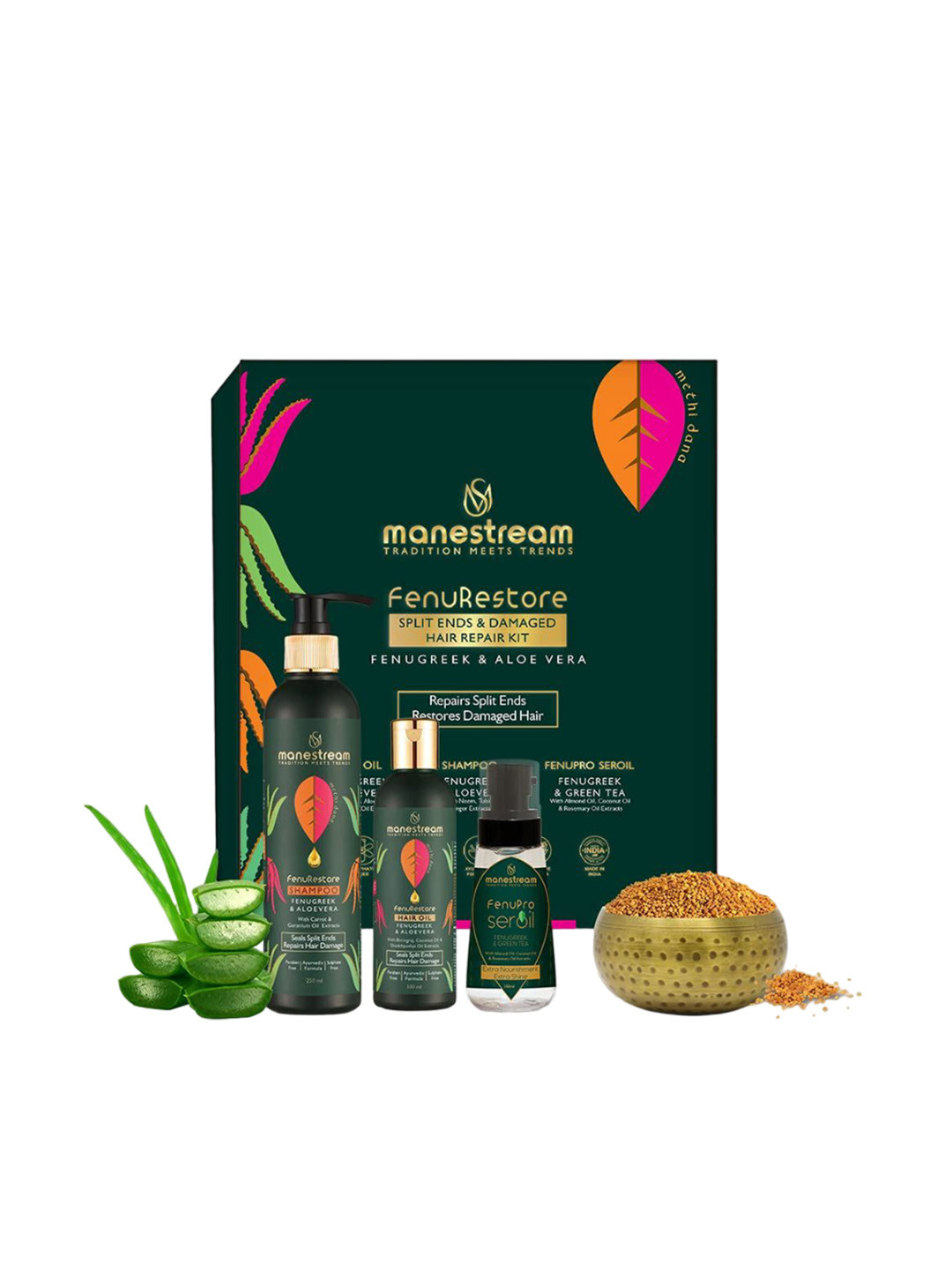 Manestream Set Of 3 Fenurestore Hair Damage & Split Ends Repair Kit With Shampoo & Oils