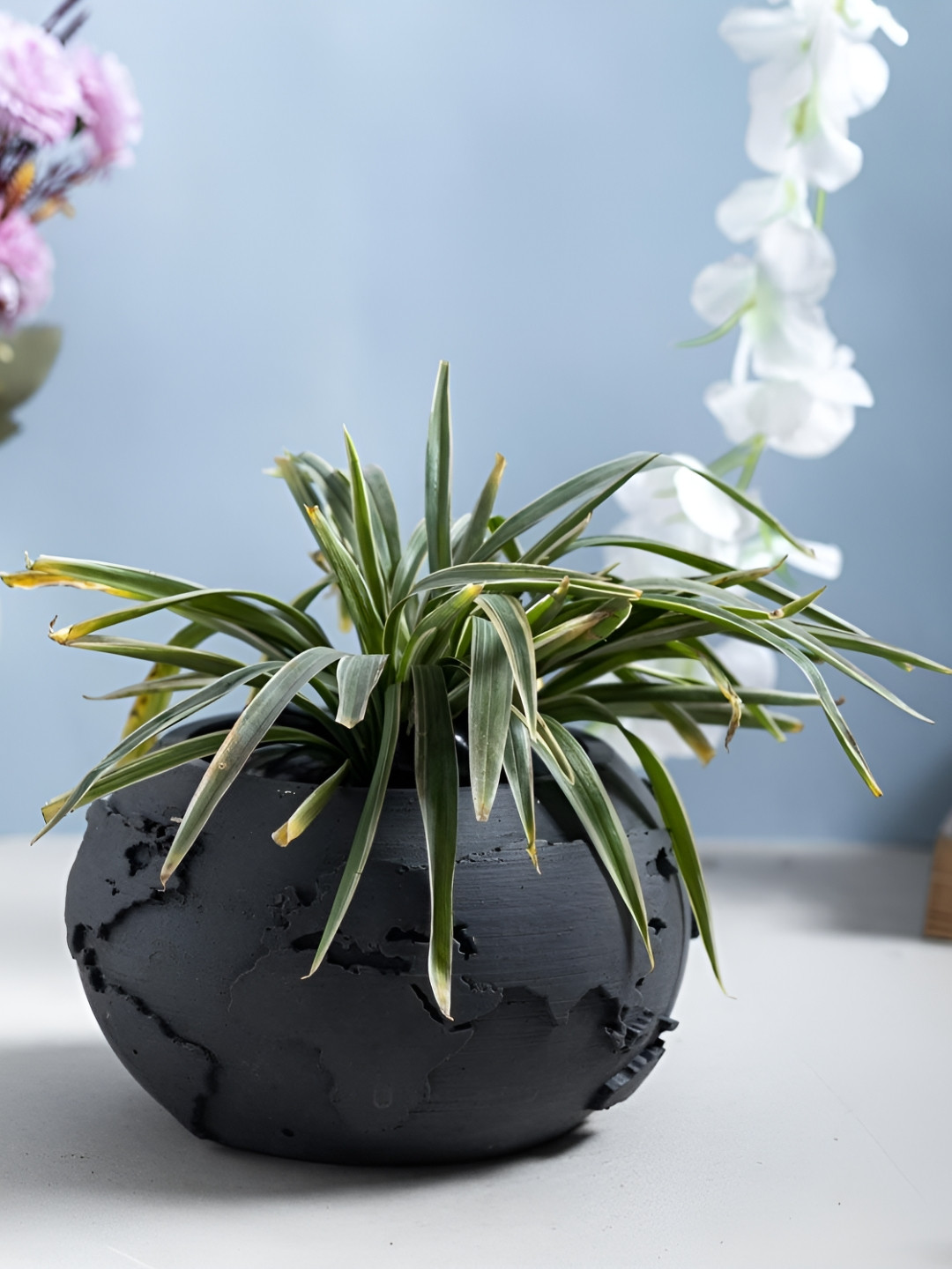 Greyt Grey Globe-inspired Contemporary Textured Cement Planter