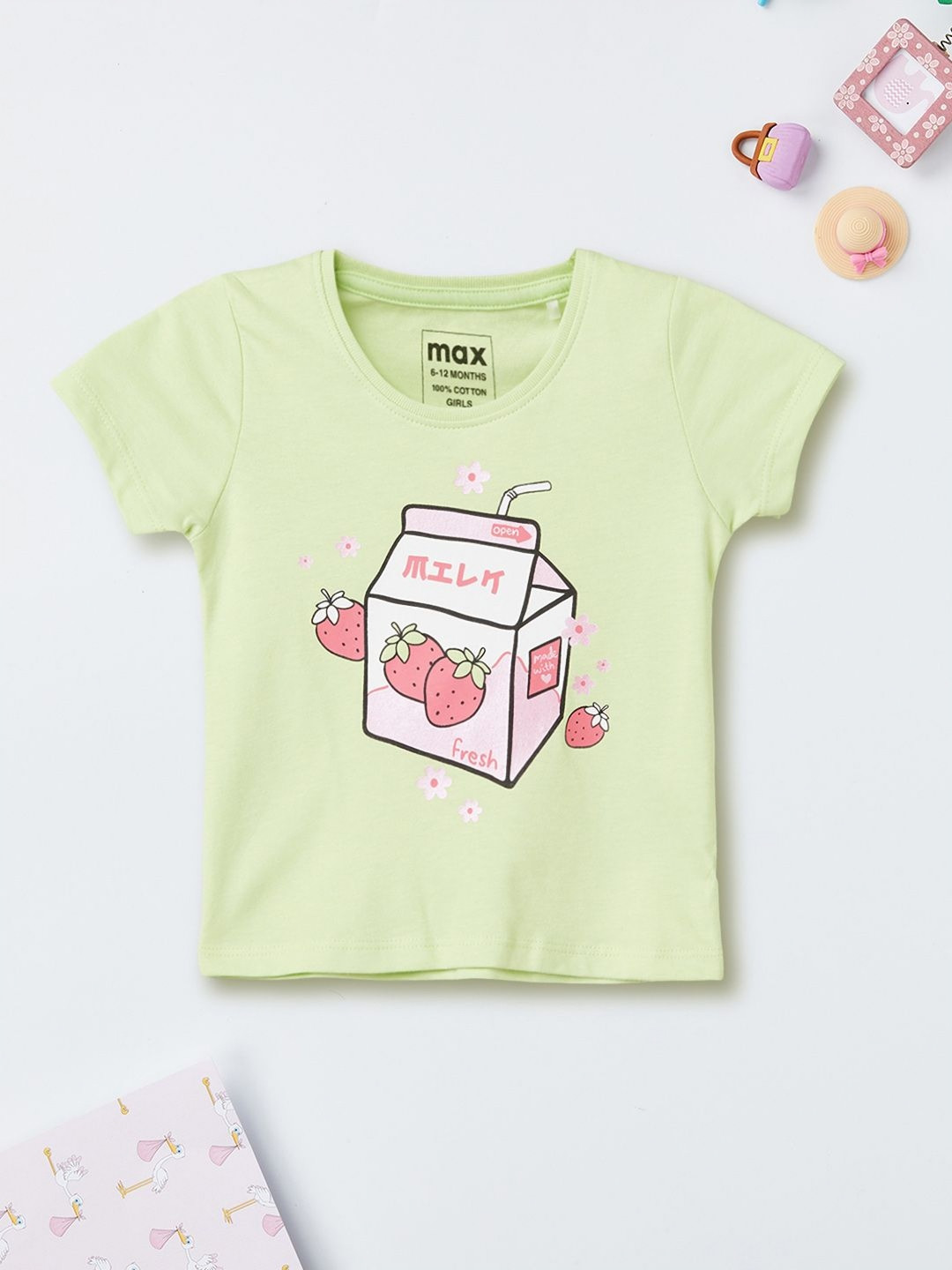 max Girls Typography Printed V-Neck Applique T-shirt