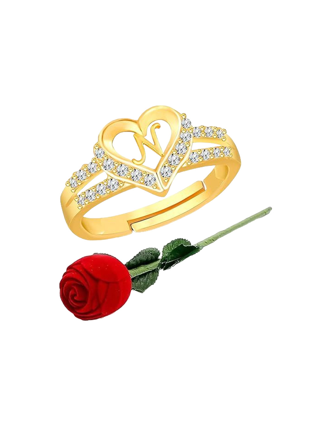 Lila Gold-Plated Heart Shaped With L CZ-Studded Finger Ring