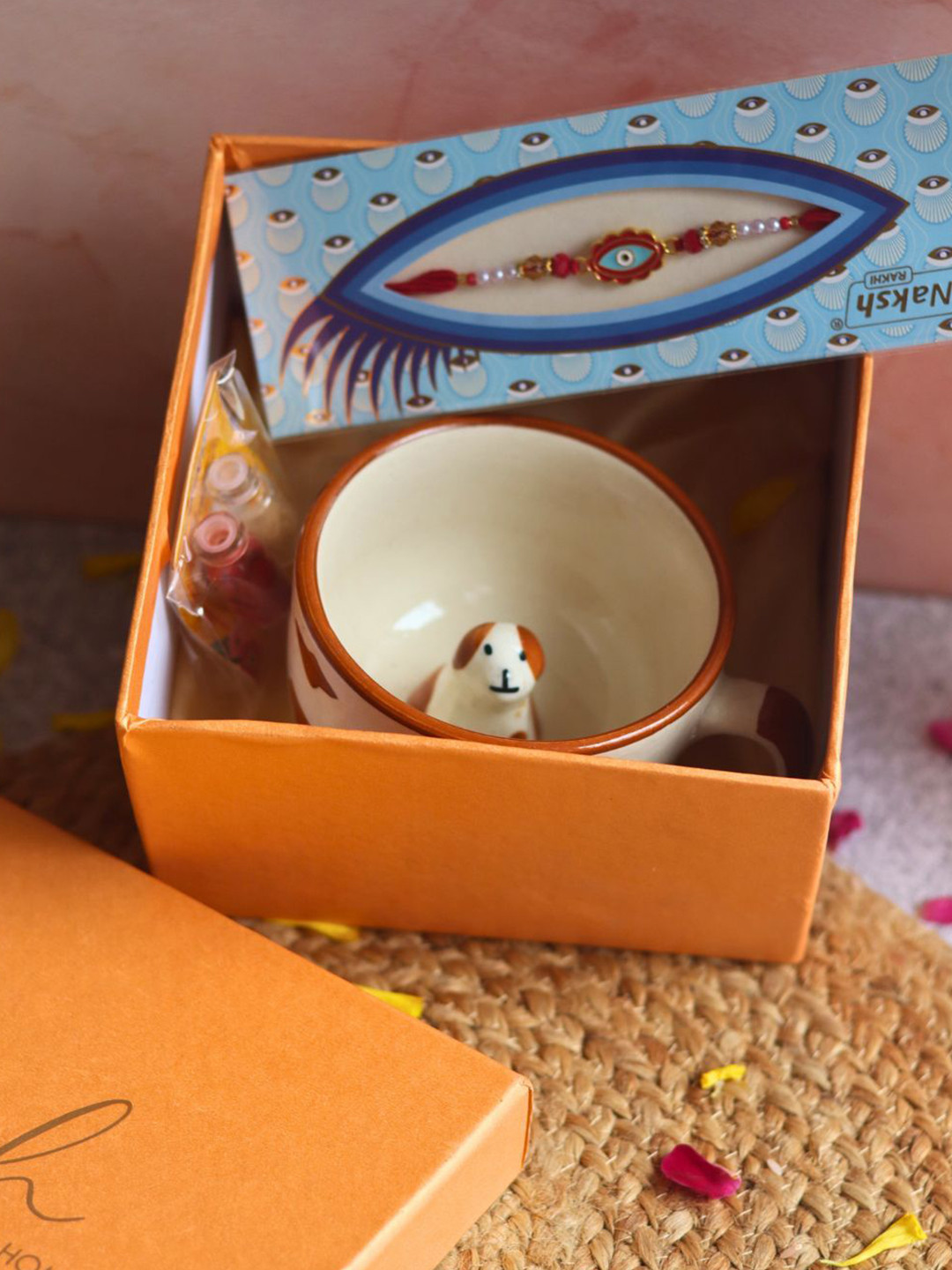 WEAVING HOMES Rakhi With Dog Mug & Roli Chawal
