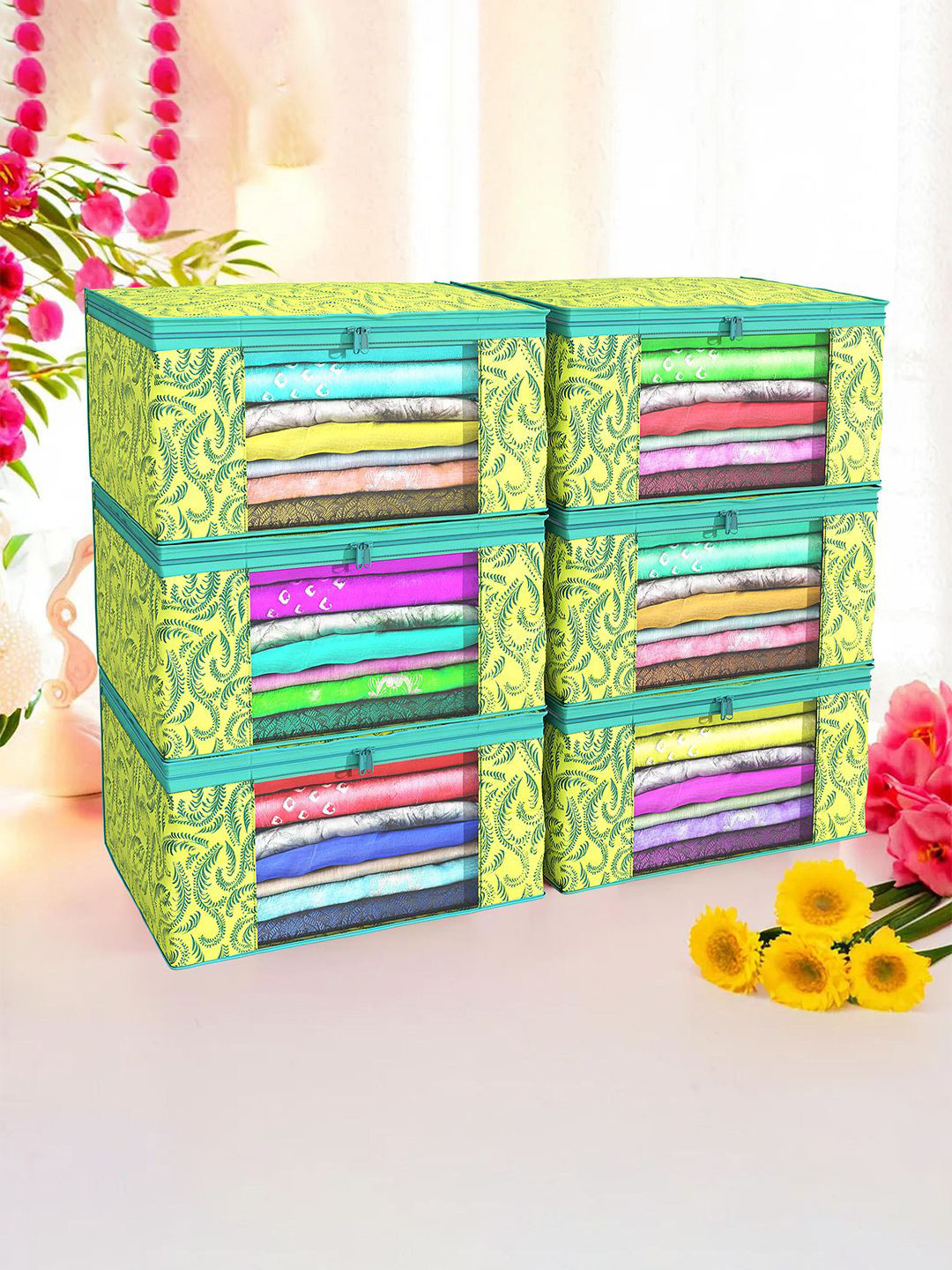 Kuber Industries Green Set of 6 Regular Drawer Organiser Organisers