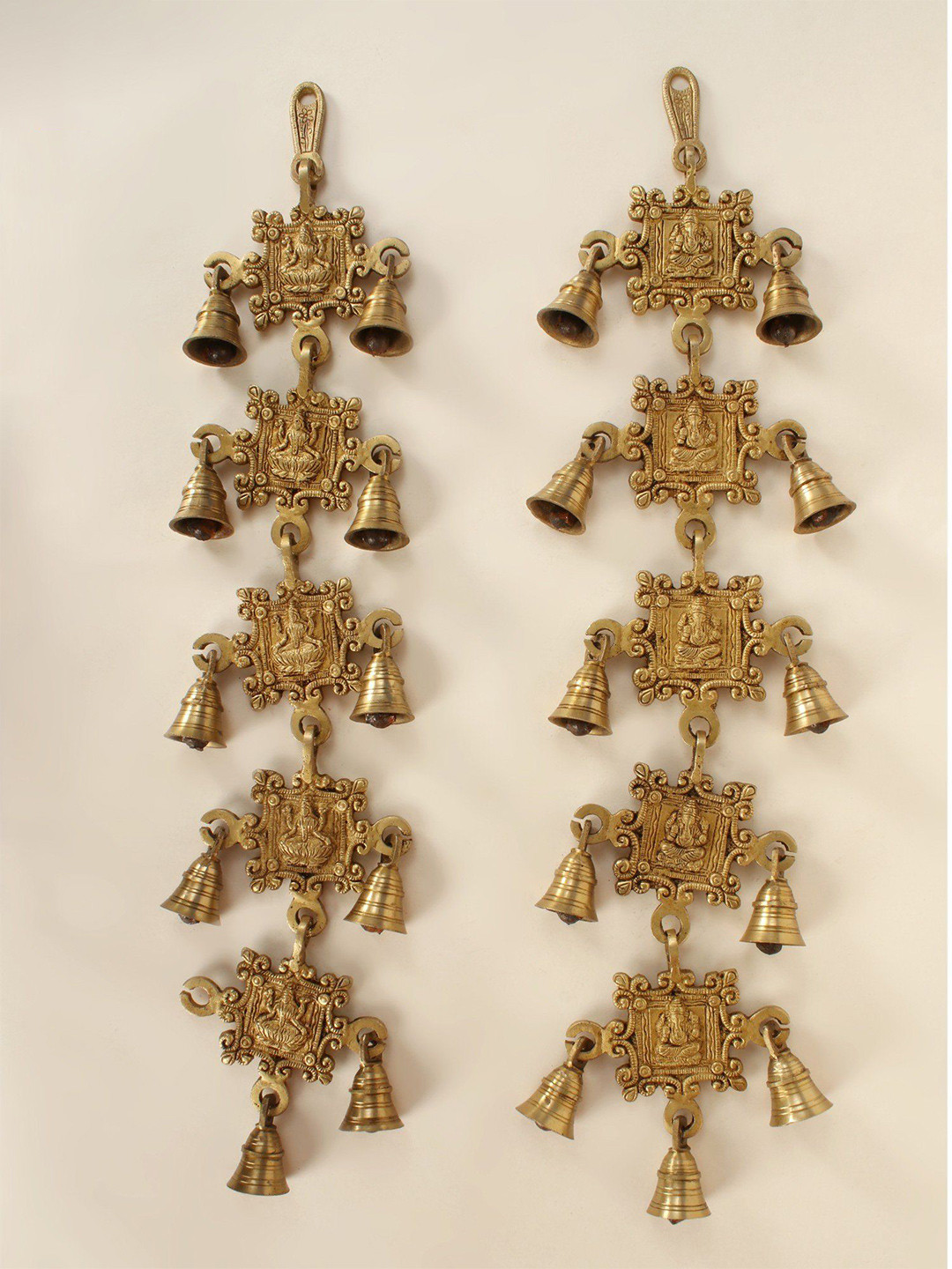 Exotic India Ganesha - Lakshmi Wall Hanging Brass Antique 2Pcs Spiritual Wall Decor-22In