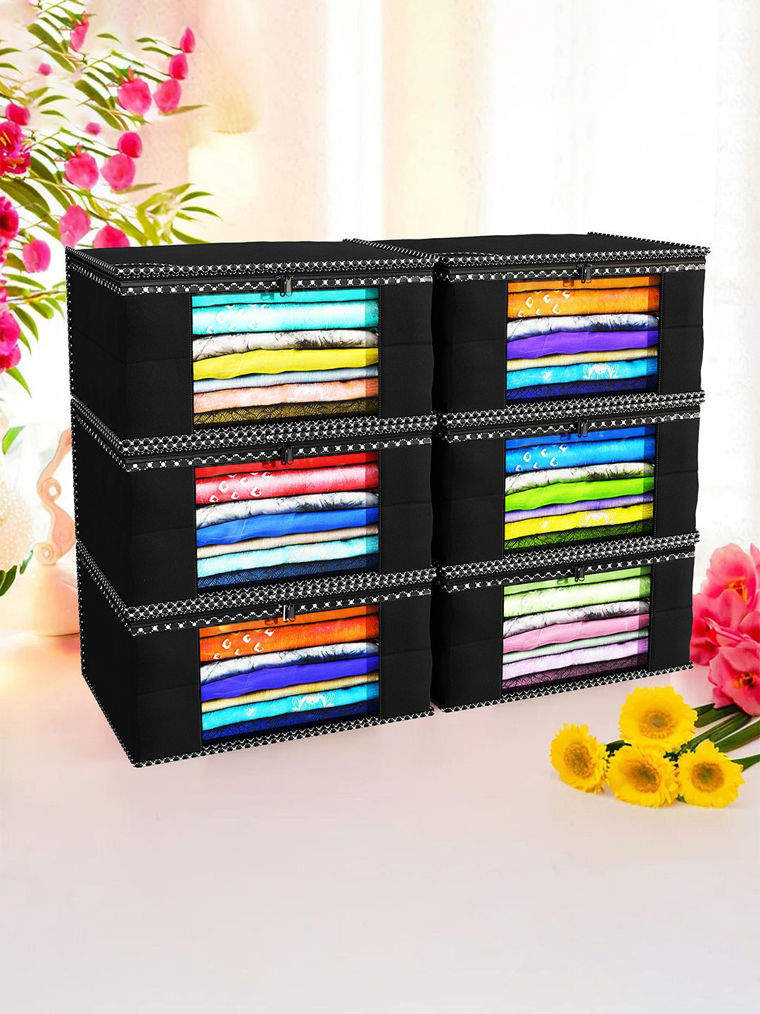 Kuber Industries Black & White 6 Pieces Regular Drawer Organiser