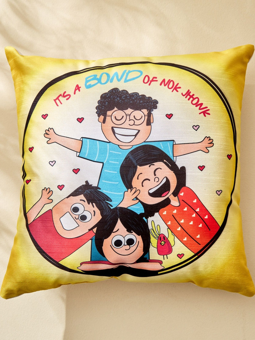 Home Centre White & Yellow Printed Pre-Filled Cushion