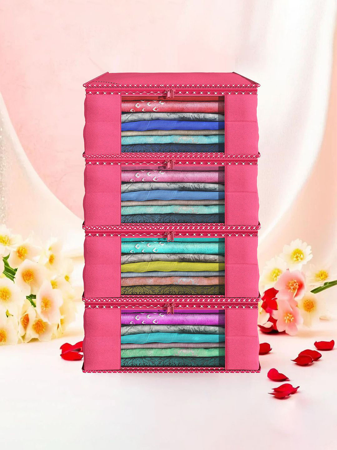 Kuber Industries Pink & White 4 Pieces Drawer Organisers