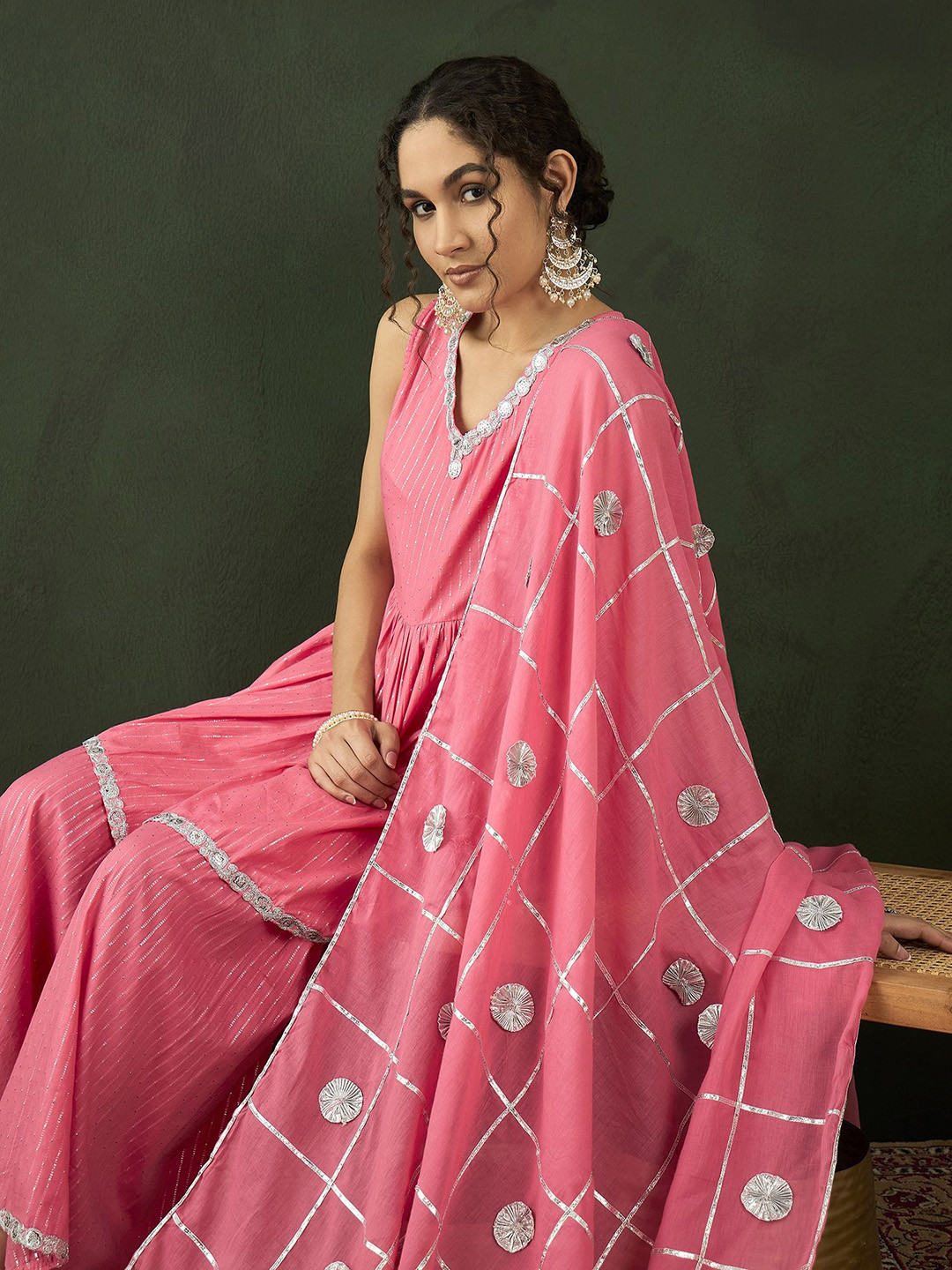 Sangria Sequence With Striped Kurta & Sharara With Dupatta