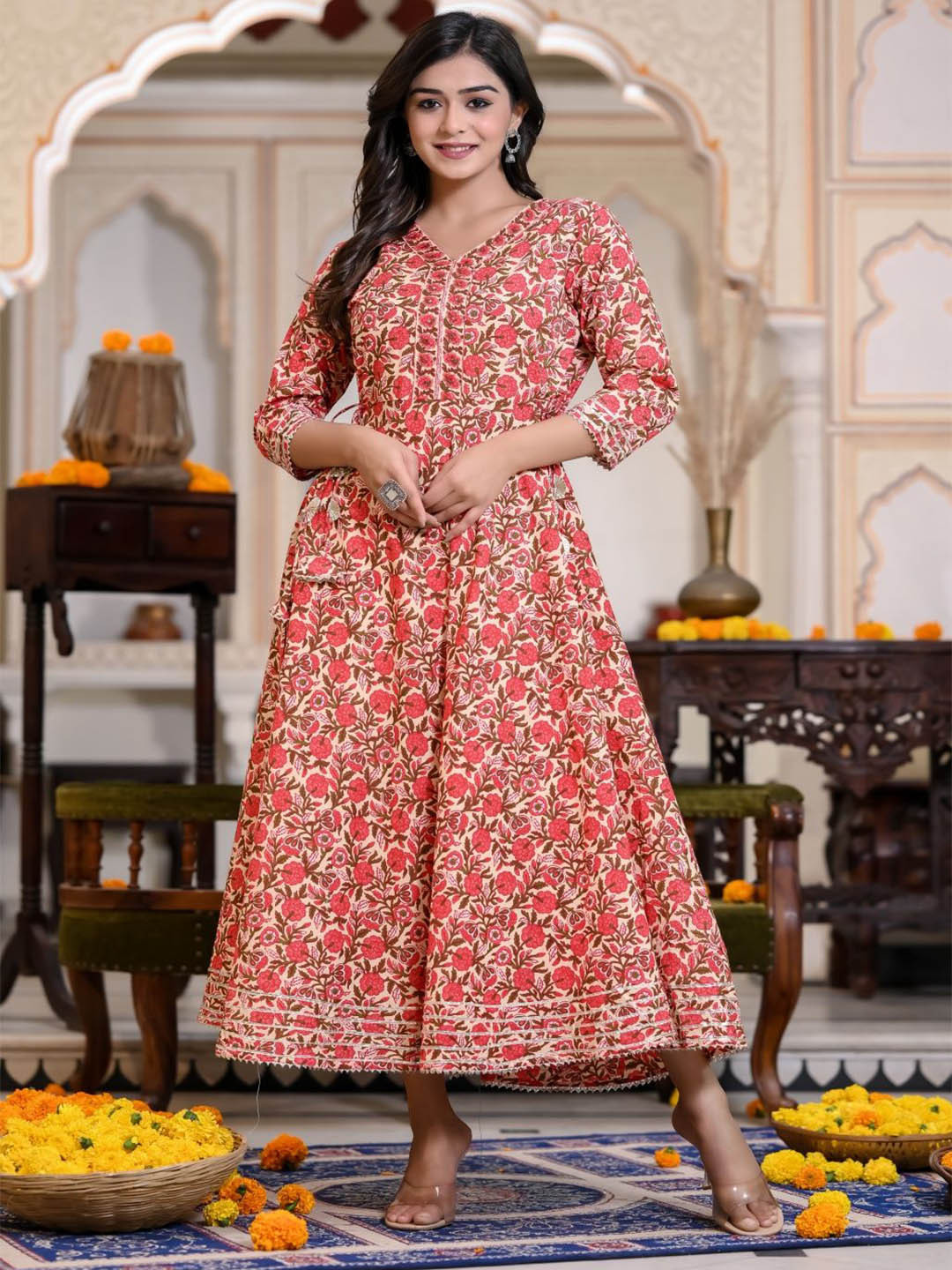 RANI PRINTS Floral Printed Pure Cotton Anarkali Ethnic Dress