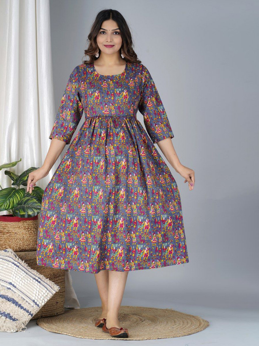 TANISHA Ethnic Motif Maternity Midi Dress