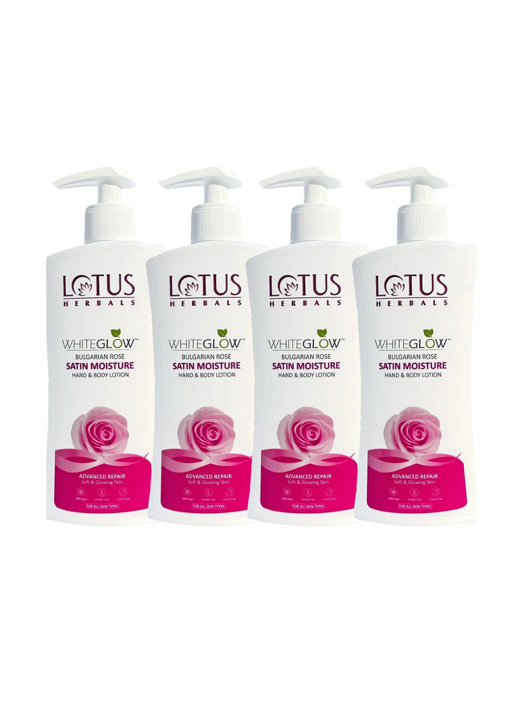 Lotus Herbals Set Of 4 WhiteGlow Bulgarian Rose Hand & Body Lotion- 270ml Each