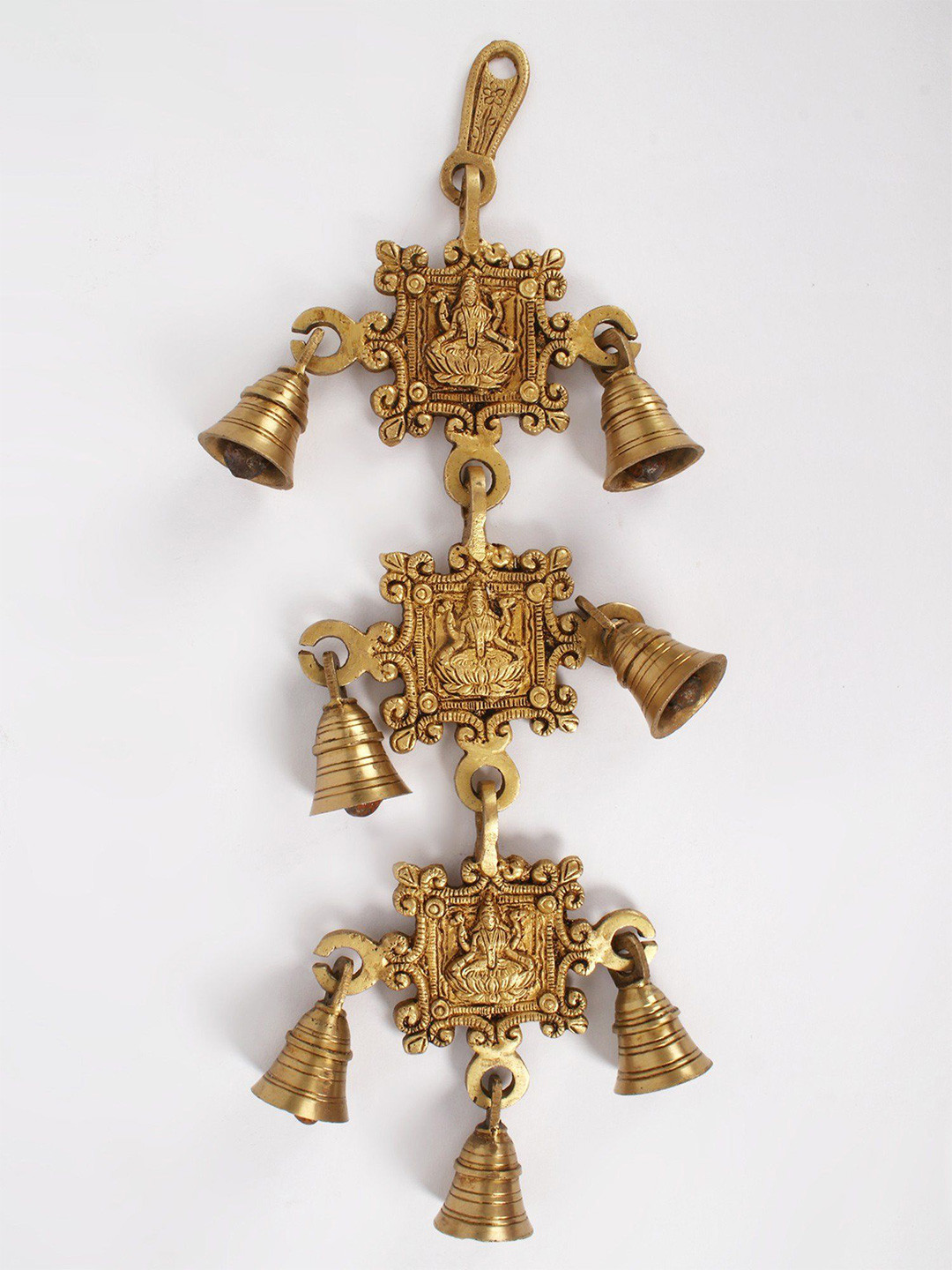 Exotic India Devi Lakshmi Wall Hanging Bells Brass Antique Spiritual Wall Decor-14.7In