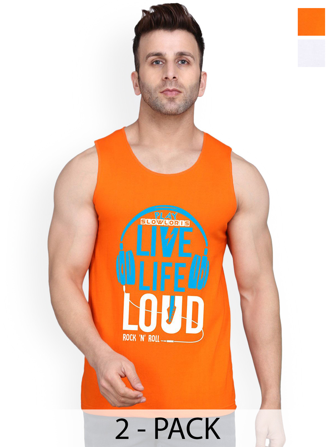 SLOWLORIS Pack Of 2 Men Printed Gym Vests