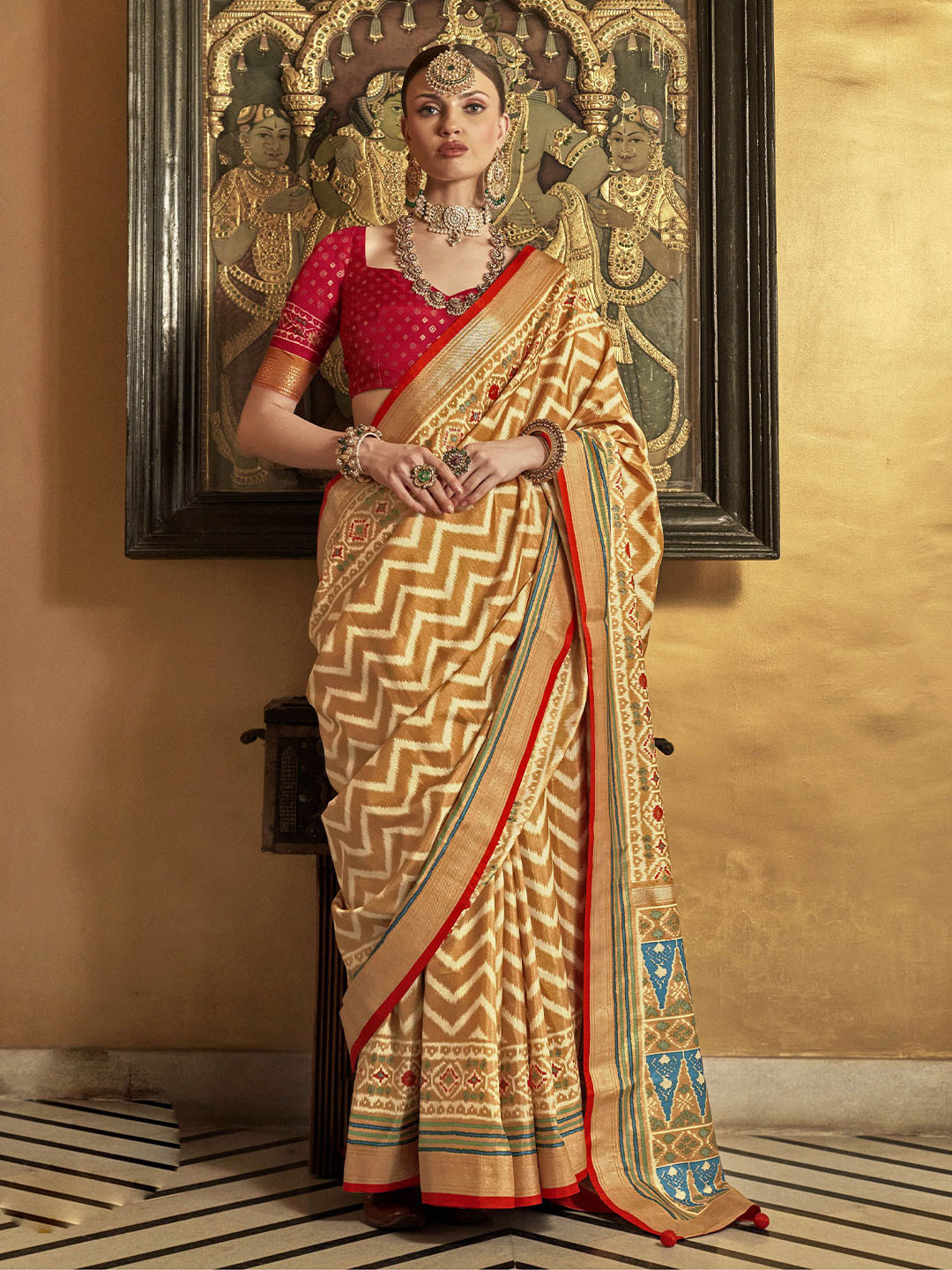Mitera Printed Silk Blend Geometric Patola Saree