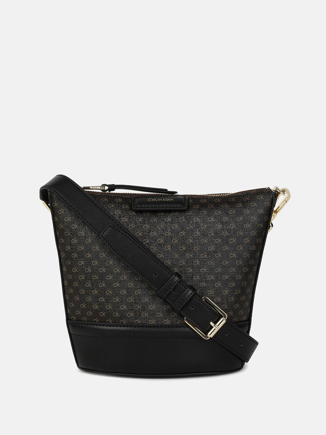 Calvin Klein Geometric Printed Bucket Sling Bag with Quilted