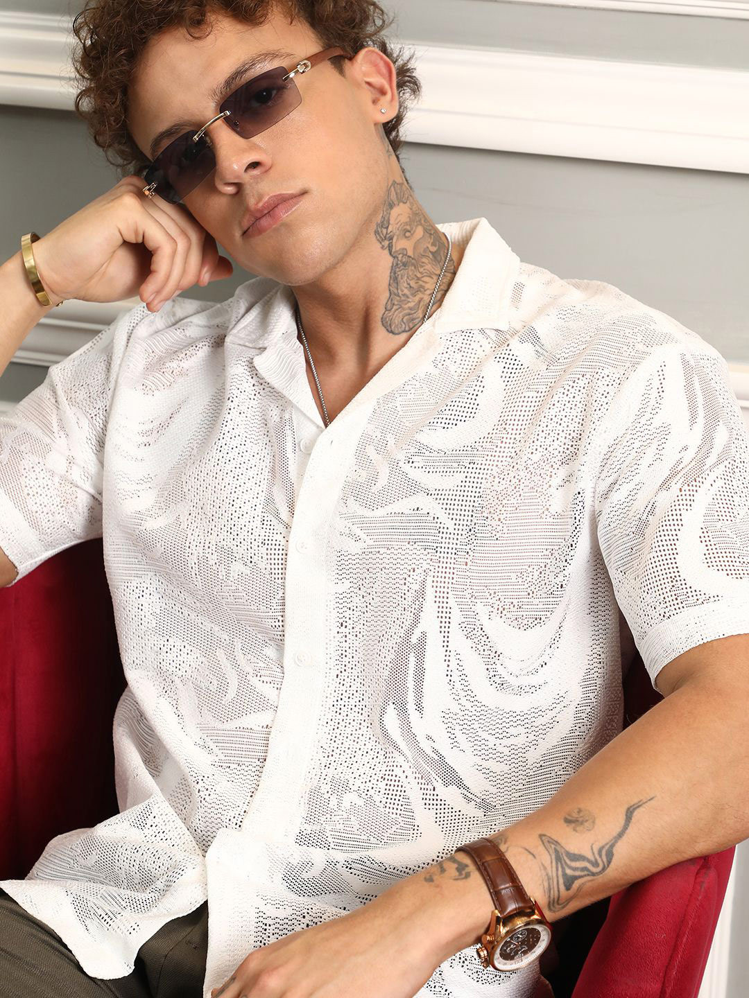 Men's Regular Fit Abstract Pattern Casual Shirt