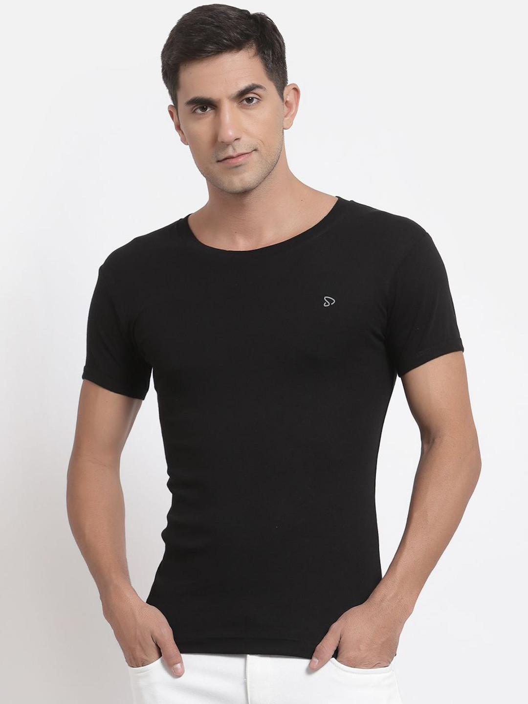 SPORTO Cotton Short Sleeve Under Shirt Vests SP-VE-Ribshirt-BLK-S-1PC