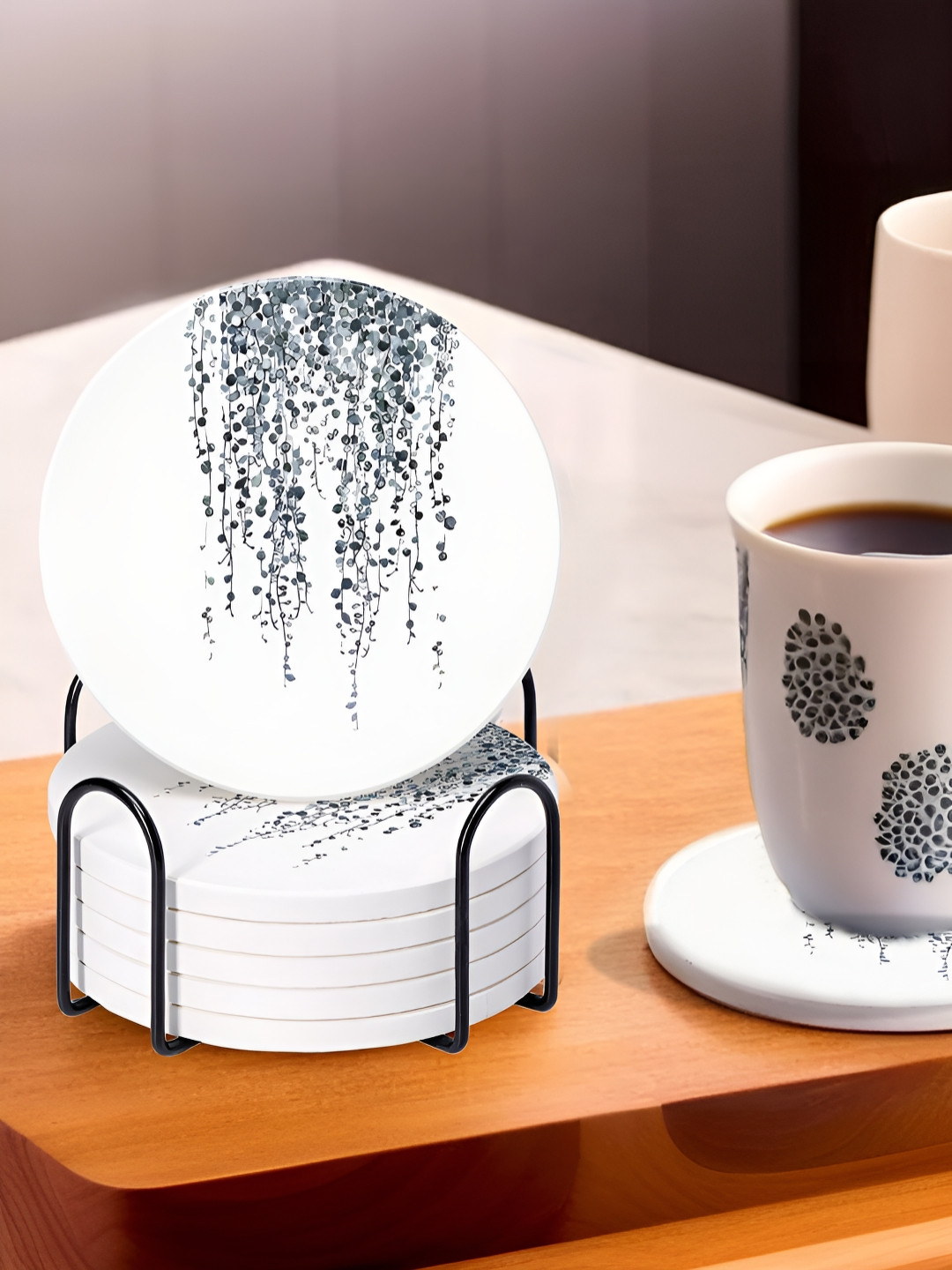 UMAI 6 Pcs White Round Diatomite Coasters